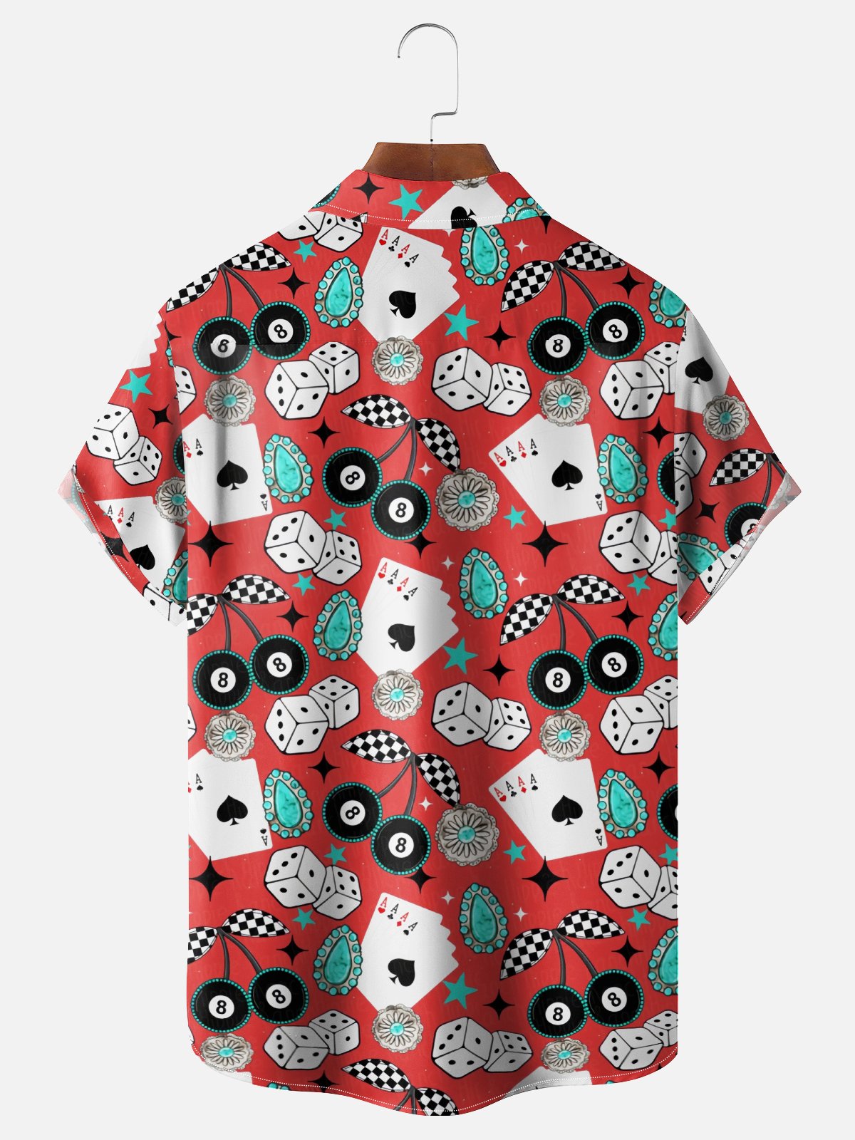Moisture-wicking Billiards Cherries Dice Playing Cards Chest Pocket Hawaiian Shirt