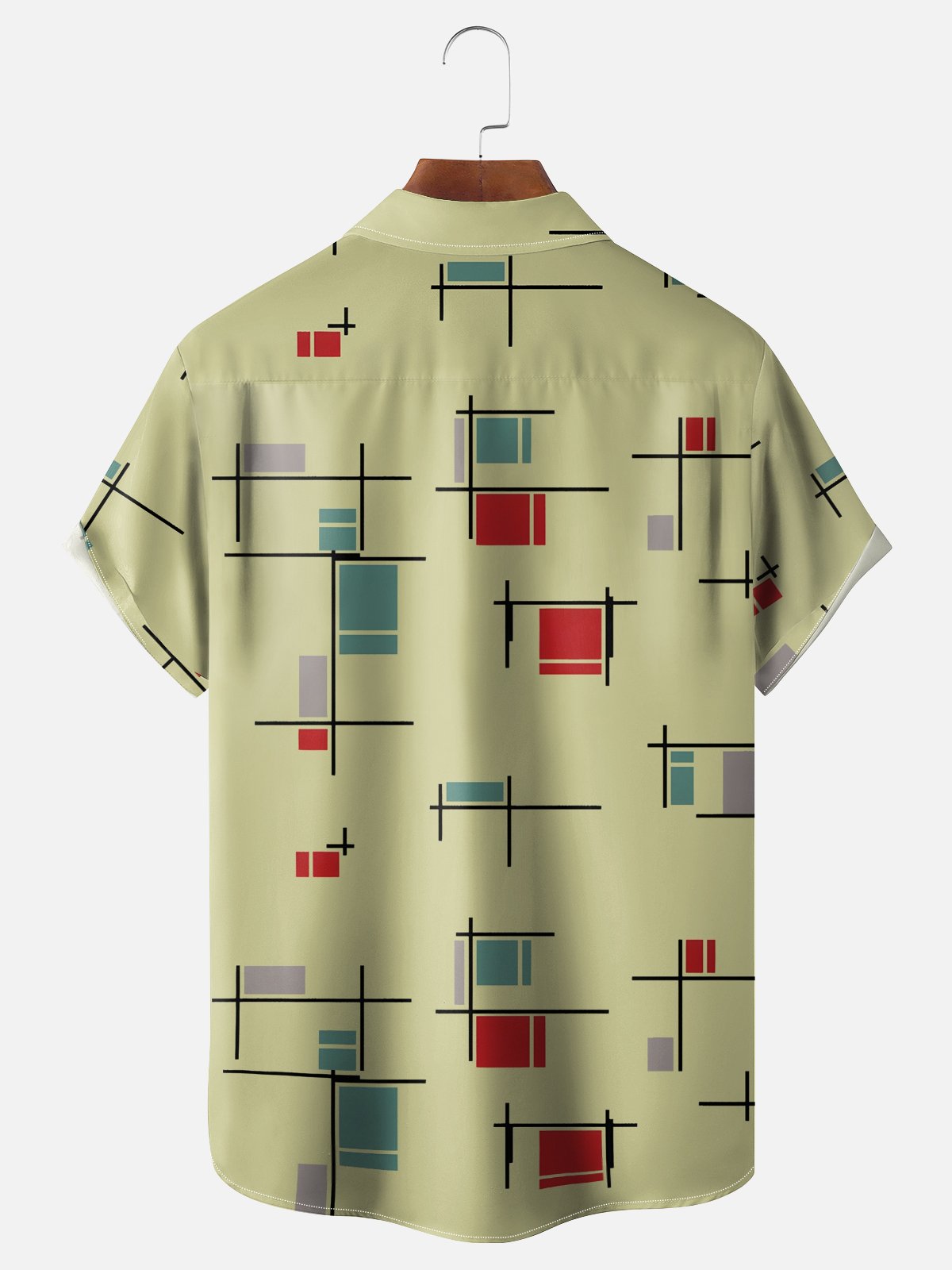 Moisture-Wicking Medieval Geometric Color-Blocked Chest Pocket Hawaiian Shirt