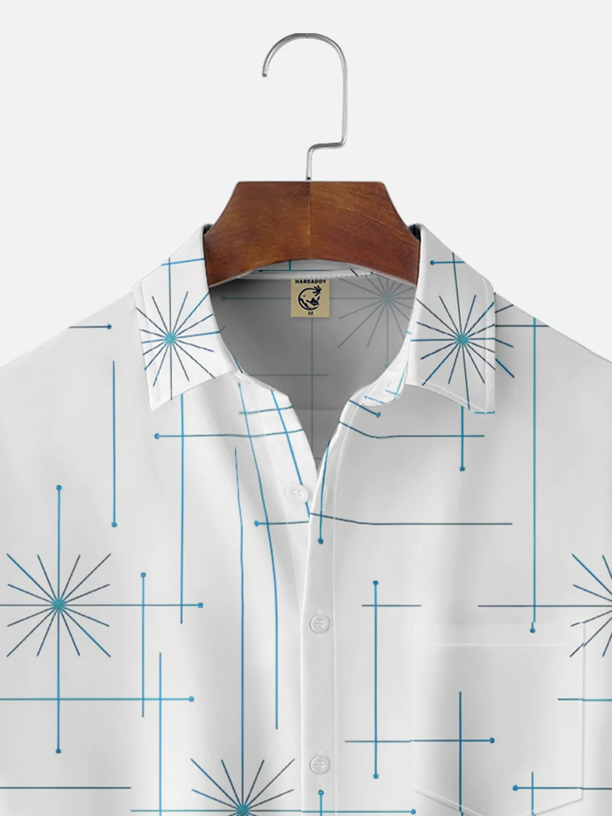 Moisture-Wicking Mid-Century Geometric Chest Pocket Hawaiian Shirt