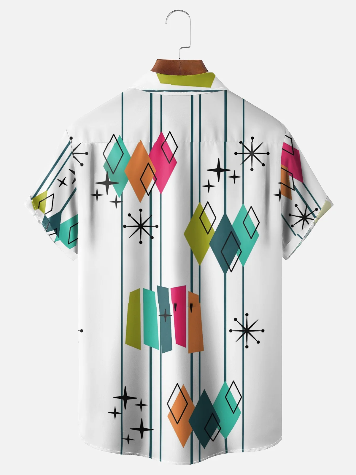 Moisture-Wicking Medieval Geometric Color-Blocked Chest Pocket Hawaiian Shirt