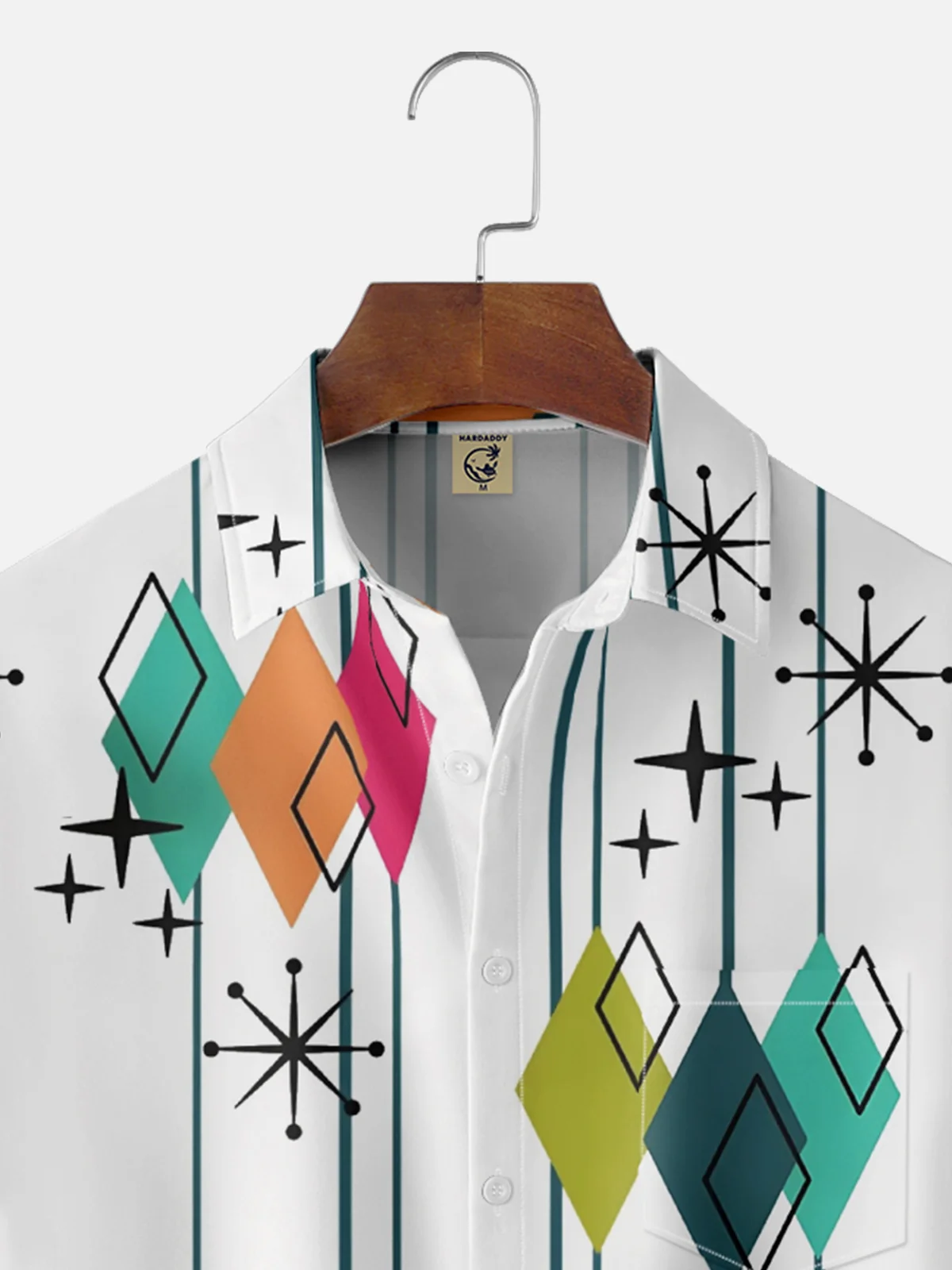 Moisture-Wicking Medieval Geometric Color-Blocked Chest Pocket Hawaiian Shirt