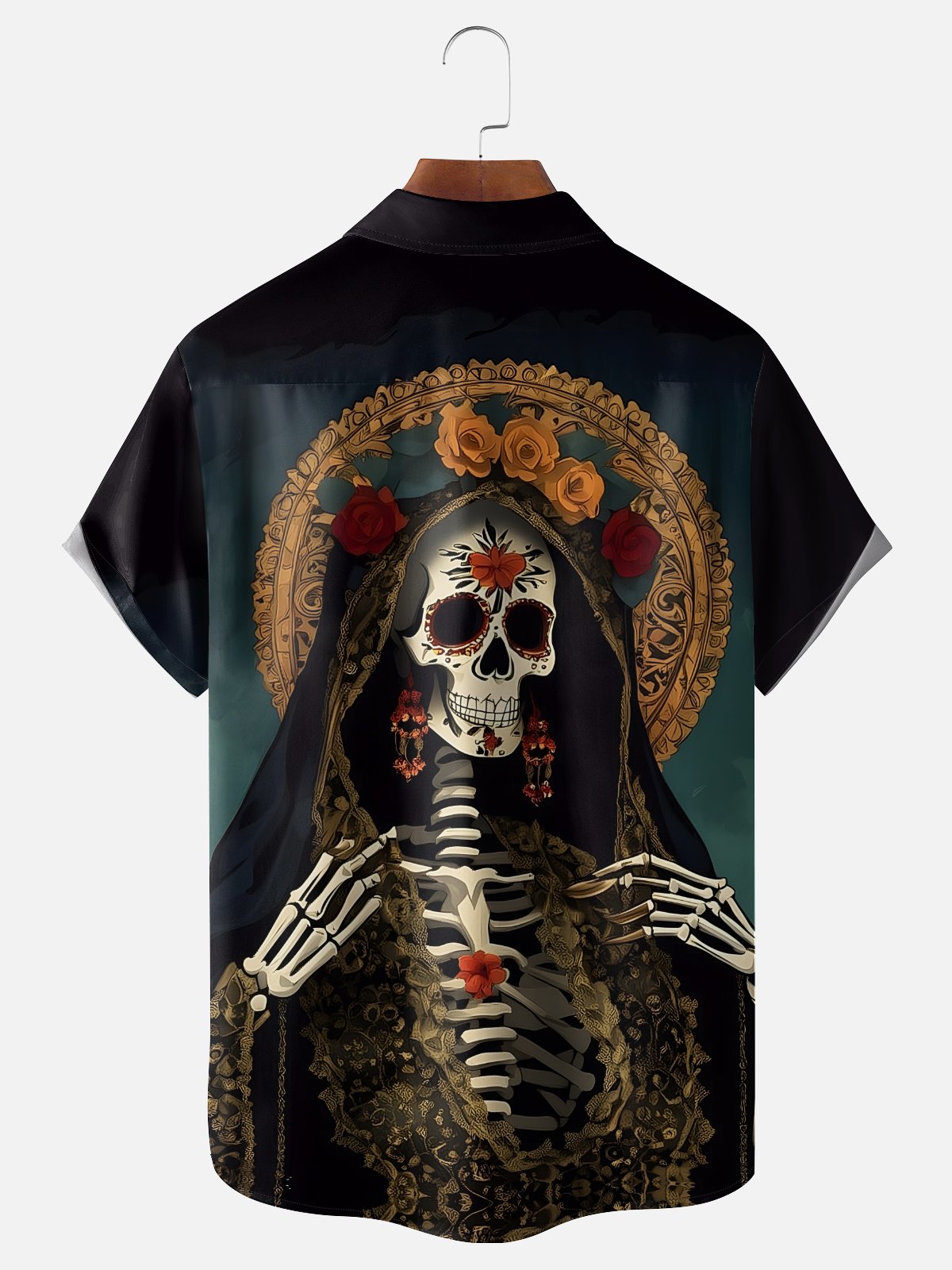 Moisture-wicking Day of the Dead Skull Chest Pocket Casual Shirt