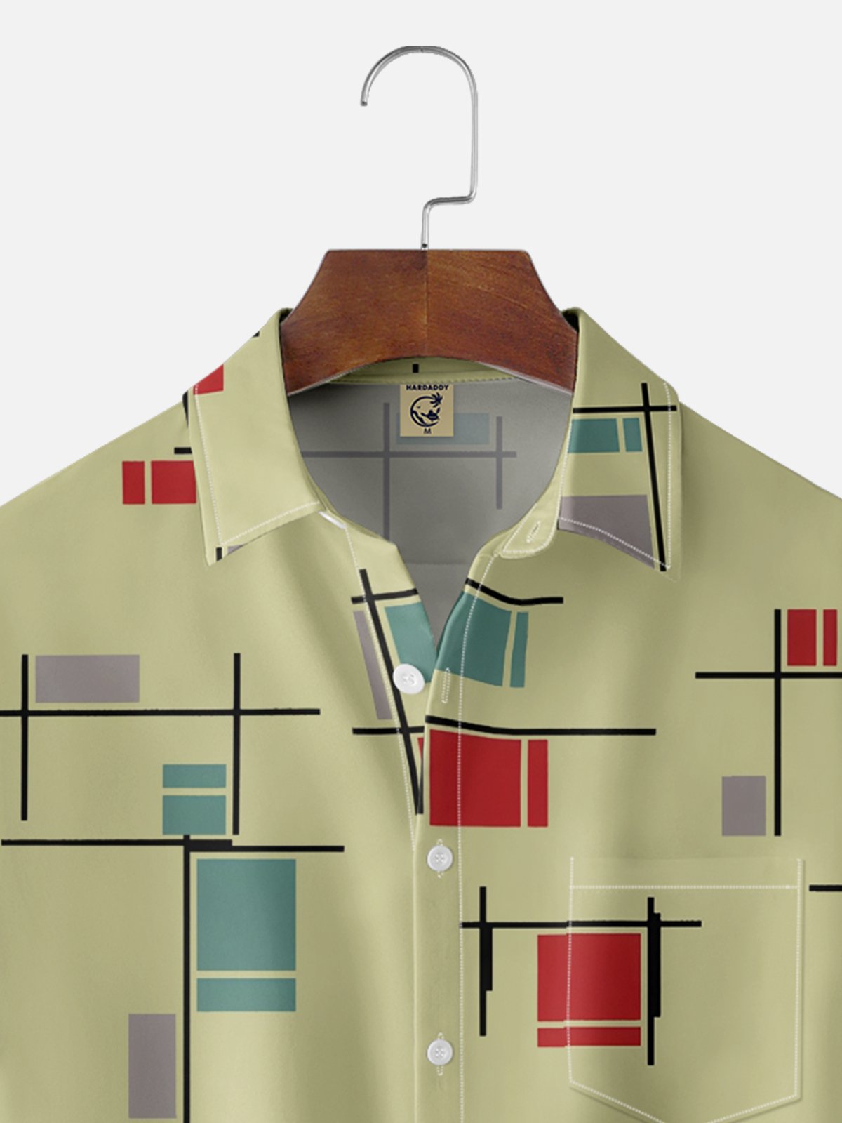 Moisture-Wicking Medieval Geometric Color-Blocked Chest Pocket Hawaiian Shirt