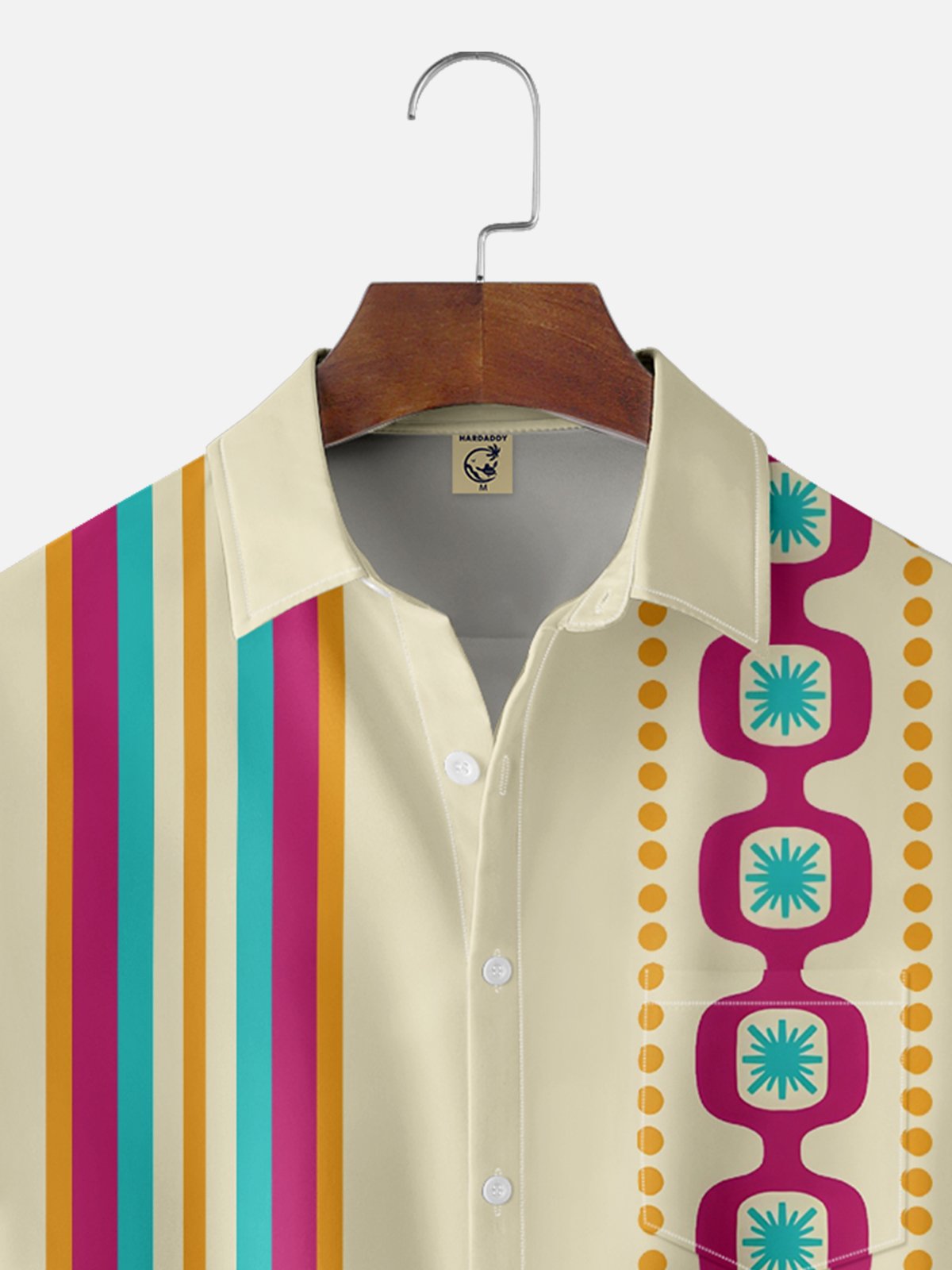 Moisture-Wicking Retro Mid-Century Geometric Polka-Dot Chest Pocket Hawaiian Shirt