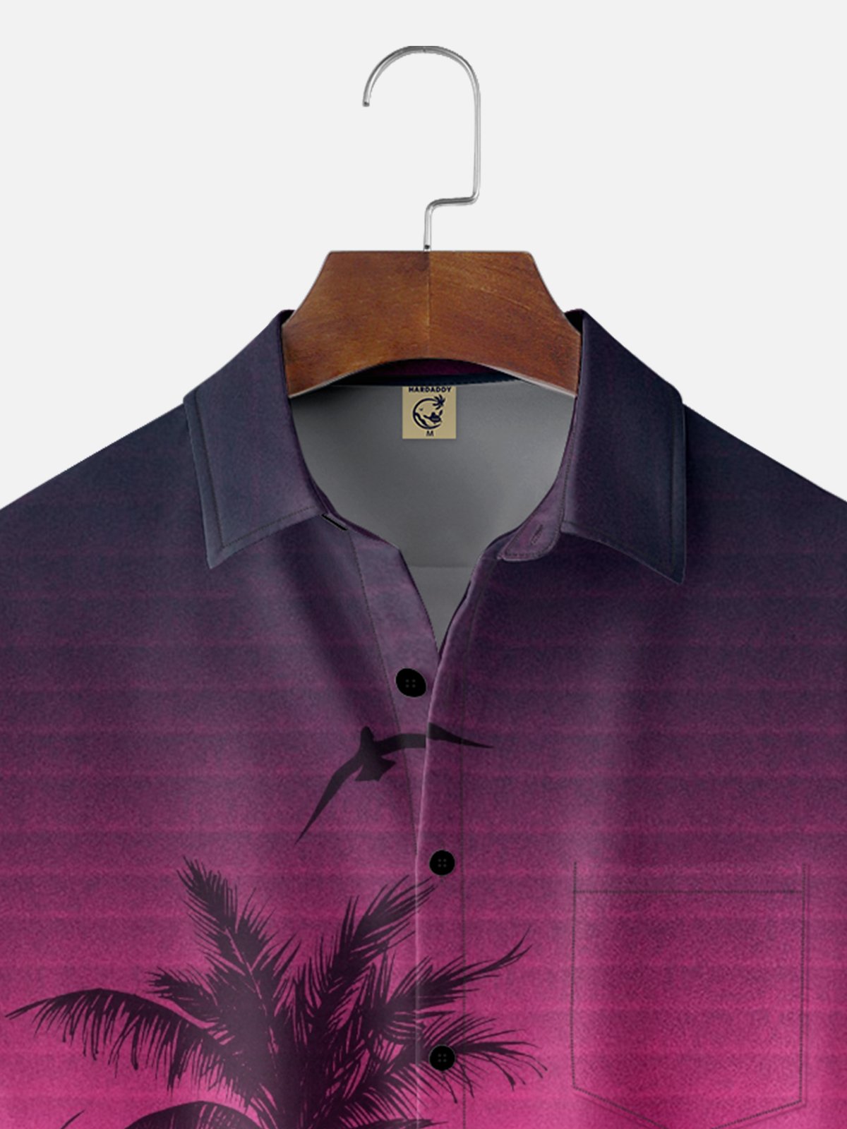 Moisture-Wicking Gradient Coconut Tree Chest Pocket Hawaiian Shirt