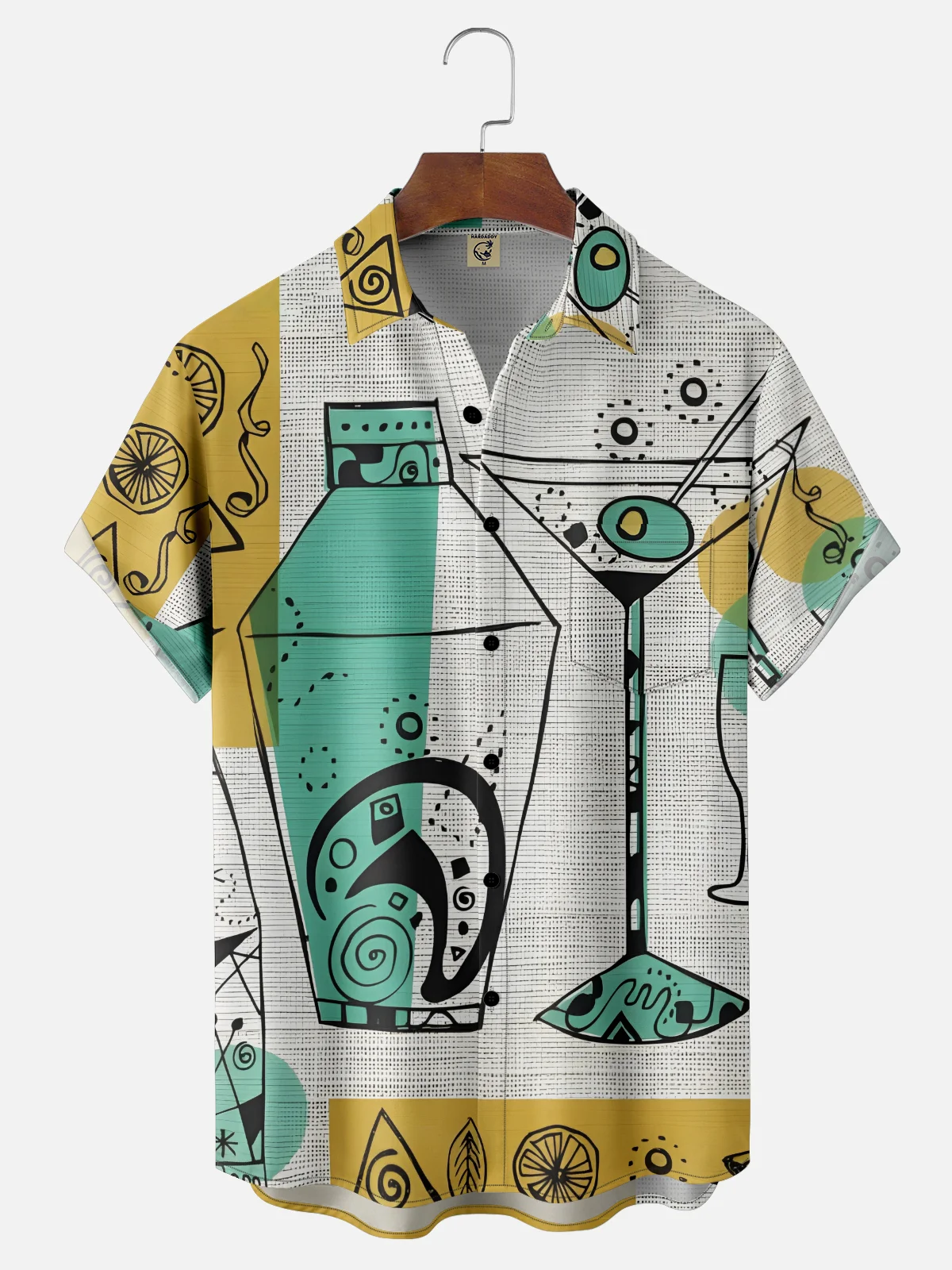 Moisture-Wicking Medieval Cocktail Geometric Chest Pocket Hawaiian Shirt