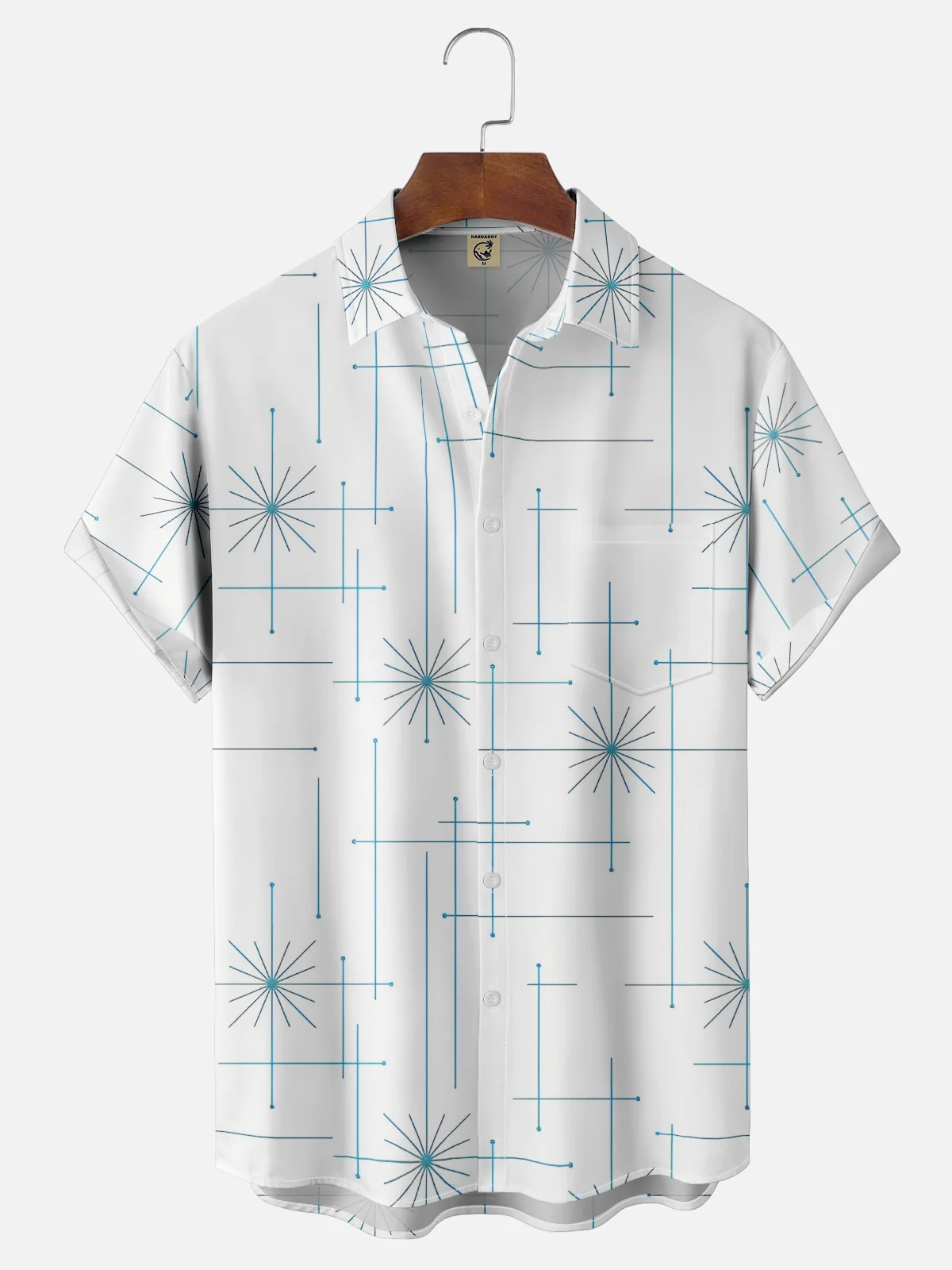 Moisture-Wicking Mid-Century Geometric Chest Pocket Hawaiian Shirt