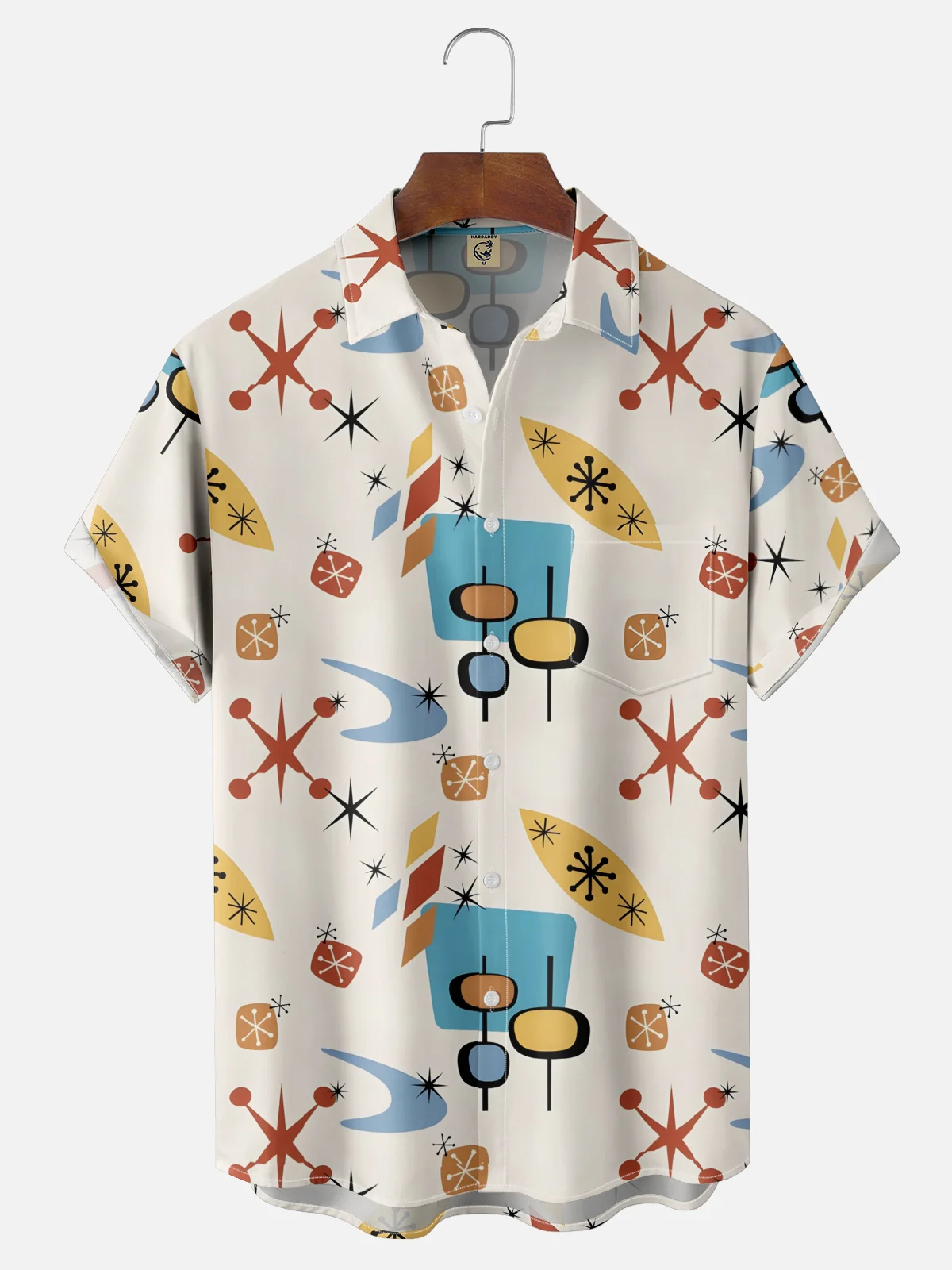 Moisture-Wicking Medieval Geometric Color-Blocked Chest Pocket Hawaiian Shirt