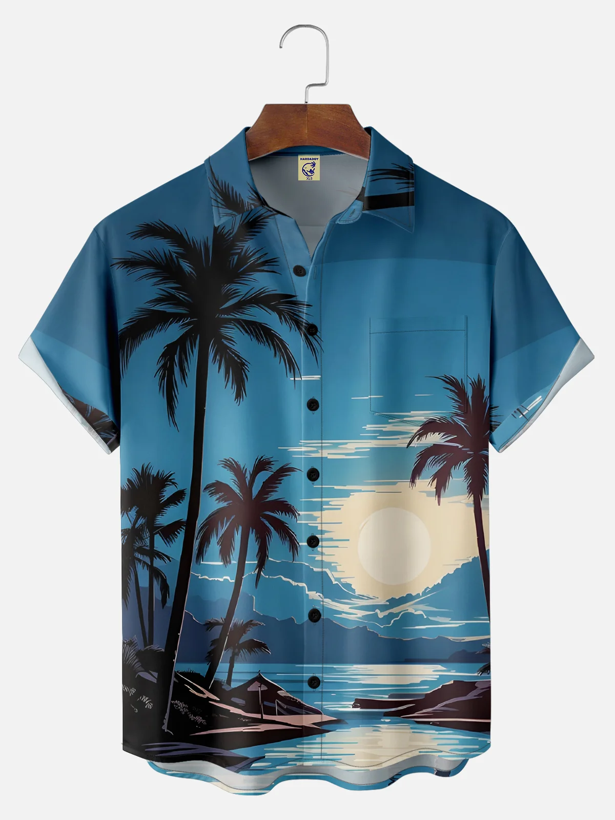 Big Size Moisture-wicking Coconut Tree Beach Chest Pocket Hawaiian Shirt