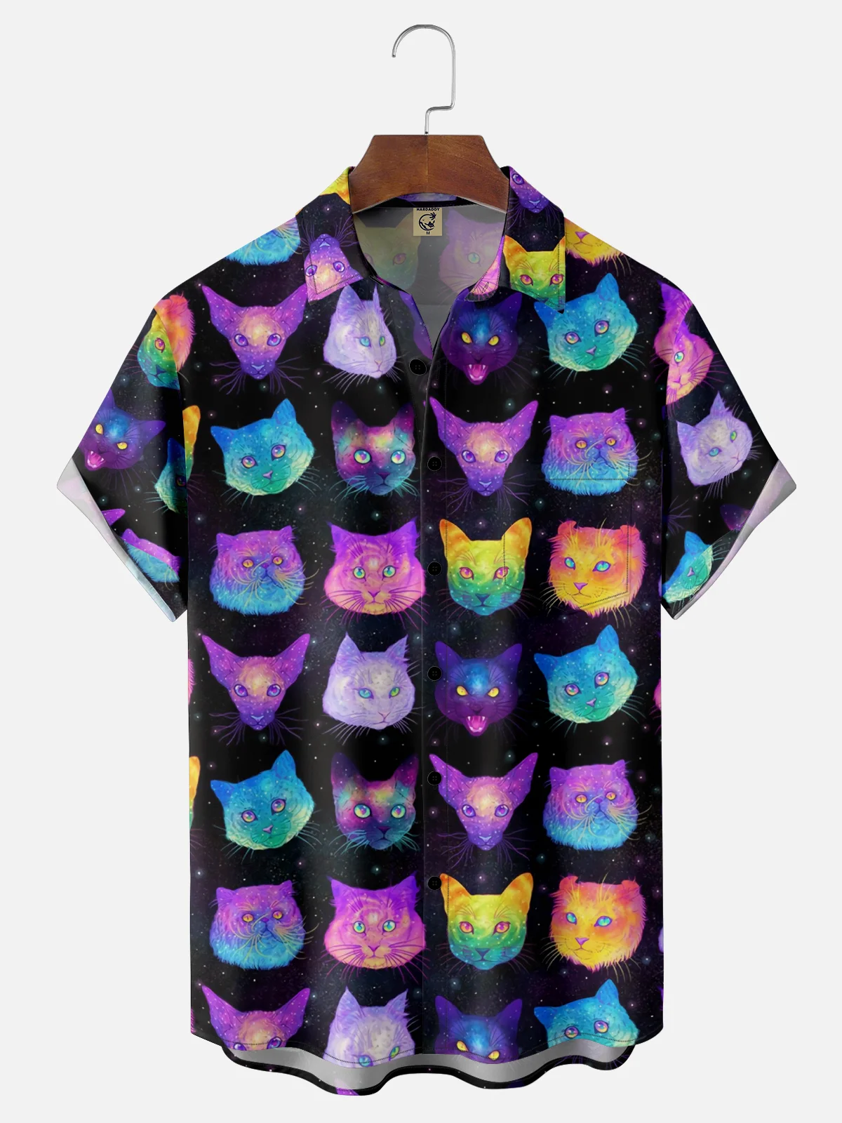 Moisture-wicking Colorful Cat Art Chest Pocket Casual Shirt