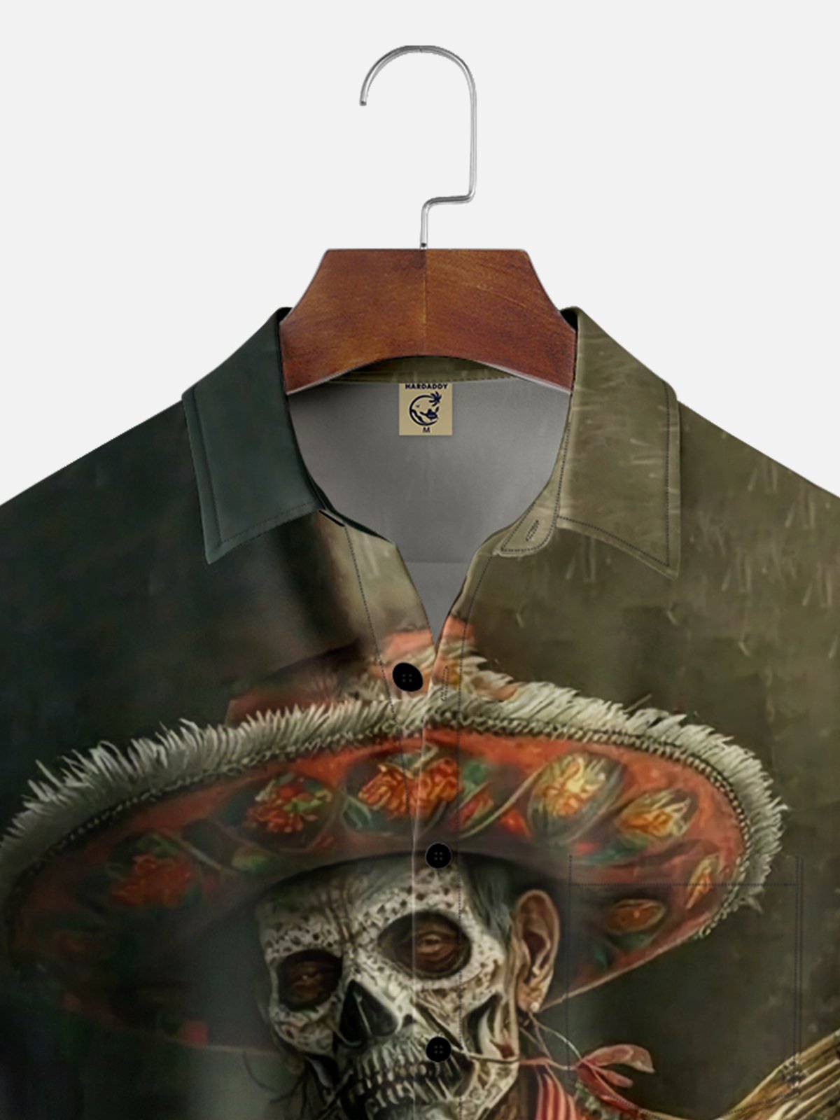 Moisture-Wicking Day Of The Dead Skull Guitar Chest Pocket Hawaiian Shirt