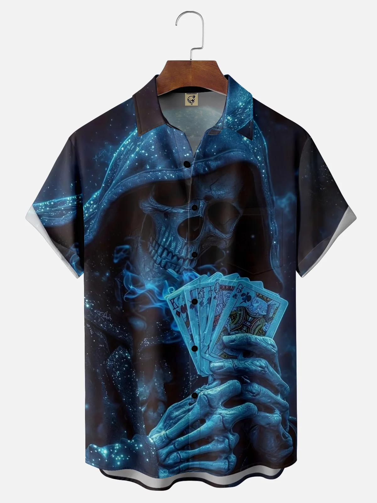 Moisture-wicking Skull Playing Cards Cool Fun Chest Pocket Hawaiian Shirt