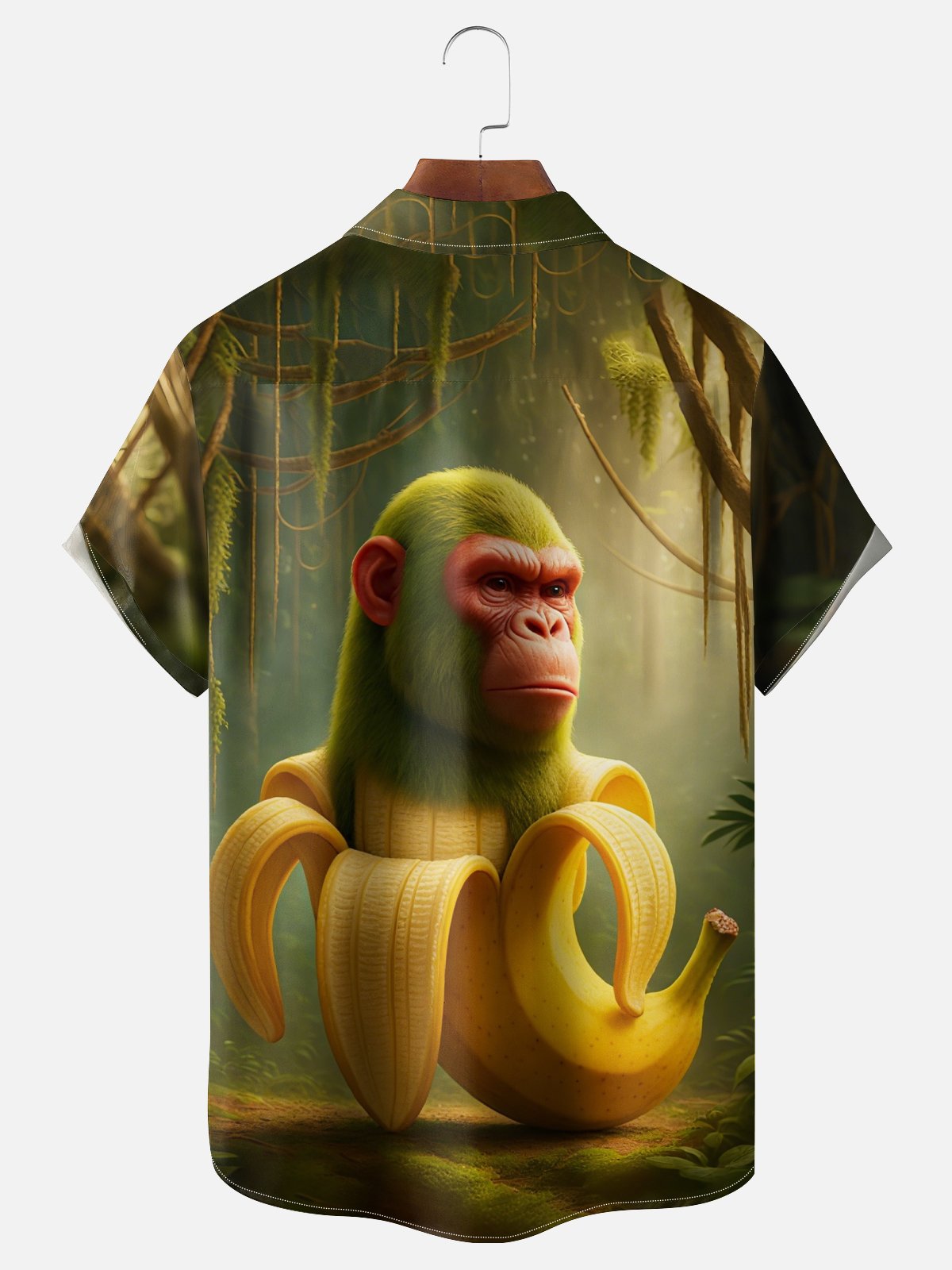 Moisture-wicking Fun "Shimpansinni Bananini" Edgy Chest Pocket Hawaiian Shirt