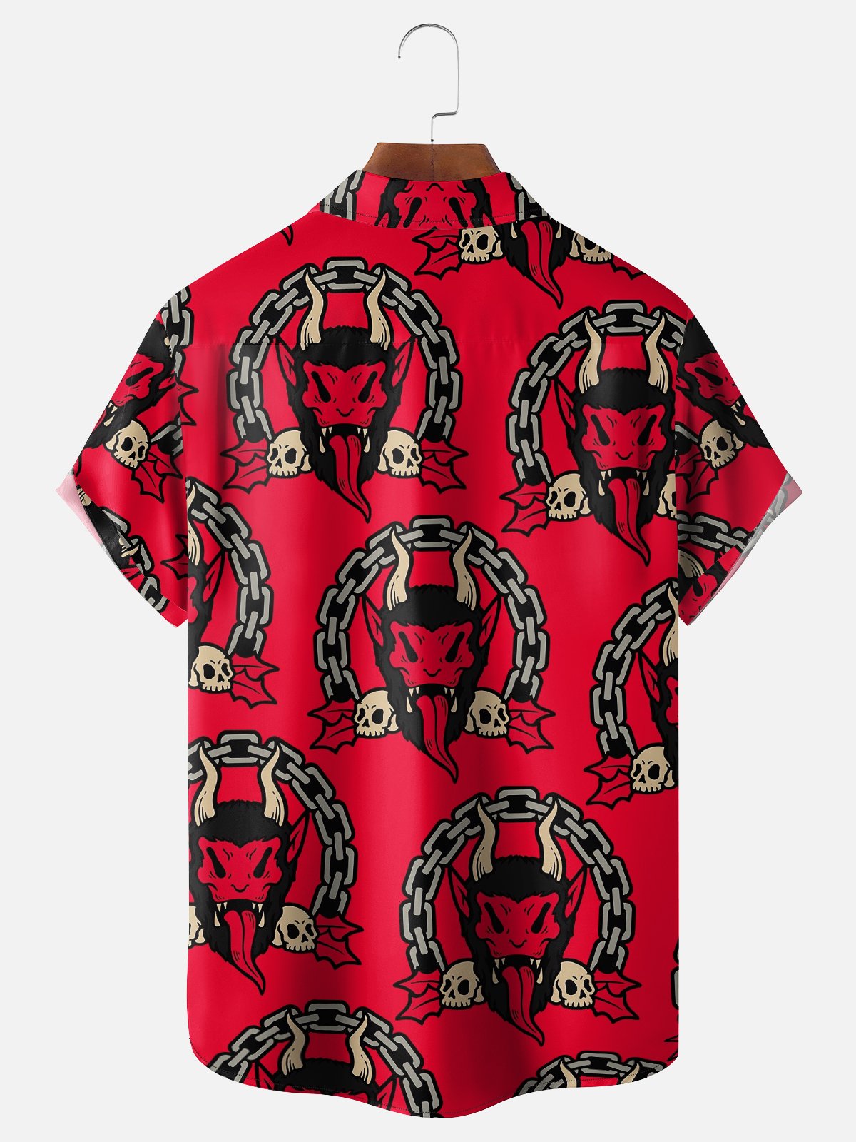 Moisture-wicking Halloween Skeleton Demon Art Avant-garde Chest Pocket Casual Shirt