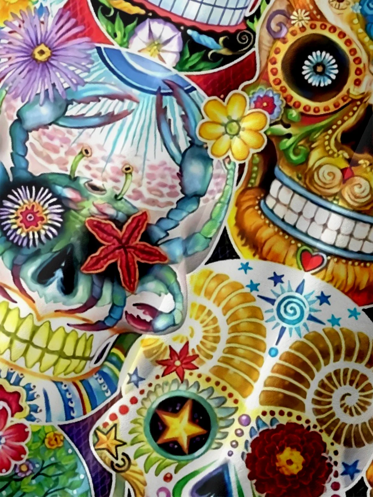 Moisture Wicking Day Of The Dead Skull Floral Chest Pocket Hawaiian Shirt