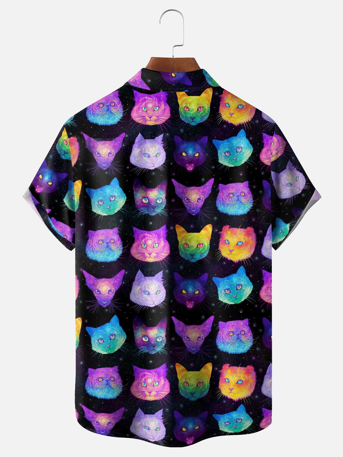 Moisture-wicking Colorful Cat Art Chest Pocket Casual Shirt