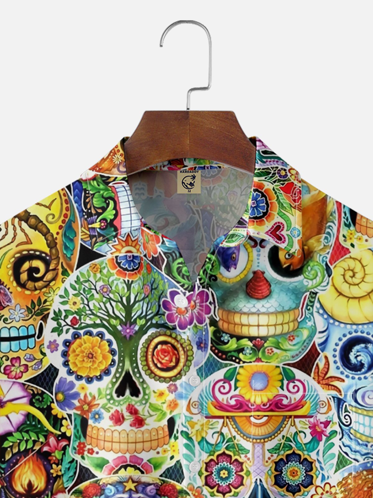 Moisture Wicking Day Of The Dead Skull Floral Chest Pocket Hawaiian Shirt