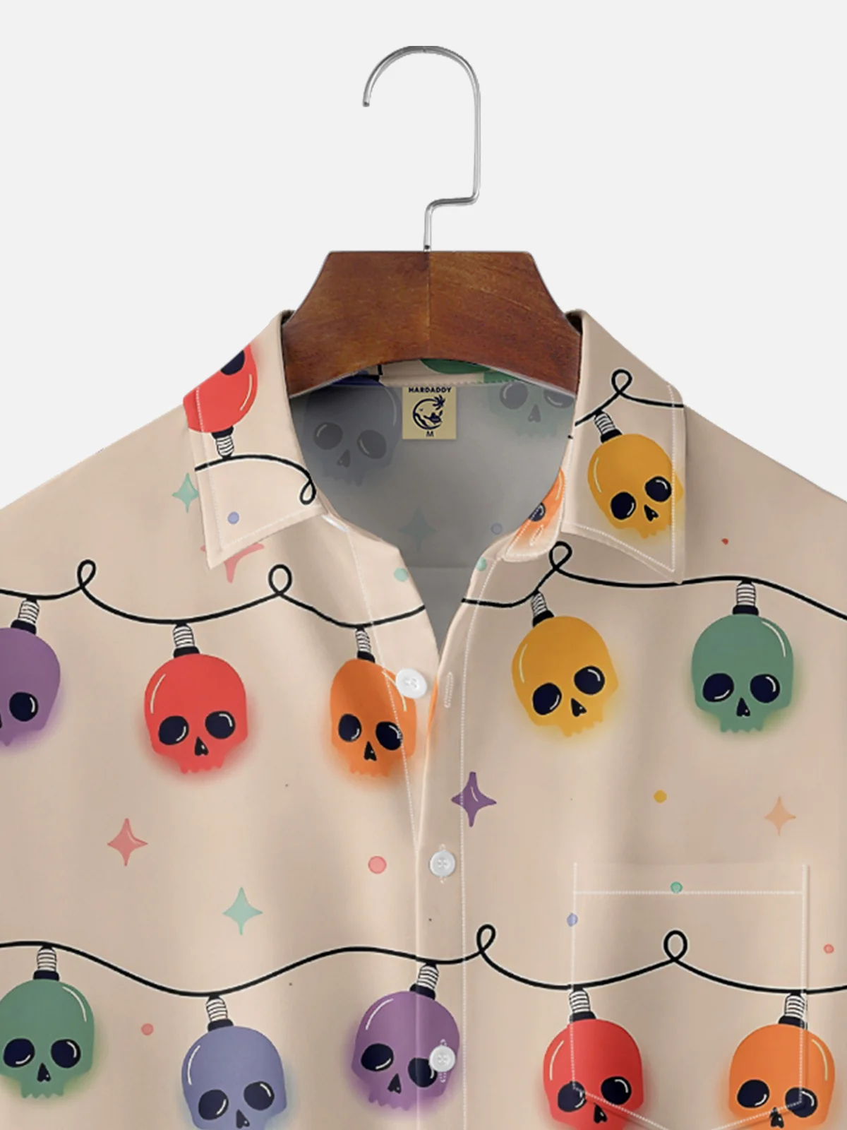Moisture-wicking Halloween Christmas Skull Light Strip Chest Pocket Casual Shirt