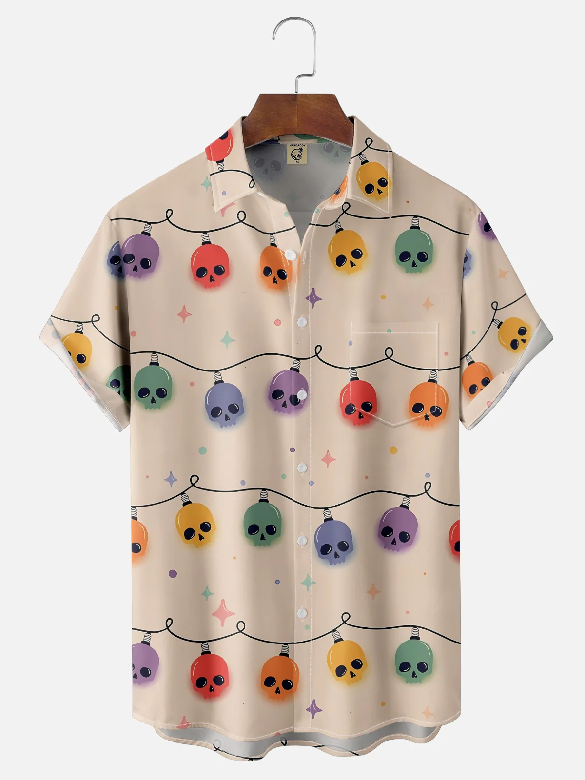 Moisture-wicking Halloween Christmas Skull Light Strip Chest Pocket Casual Shirt