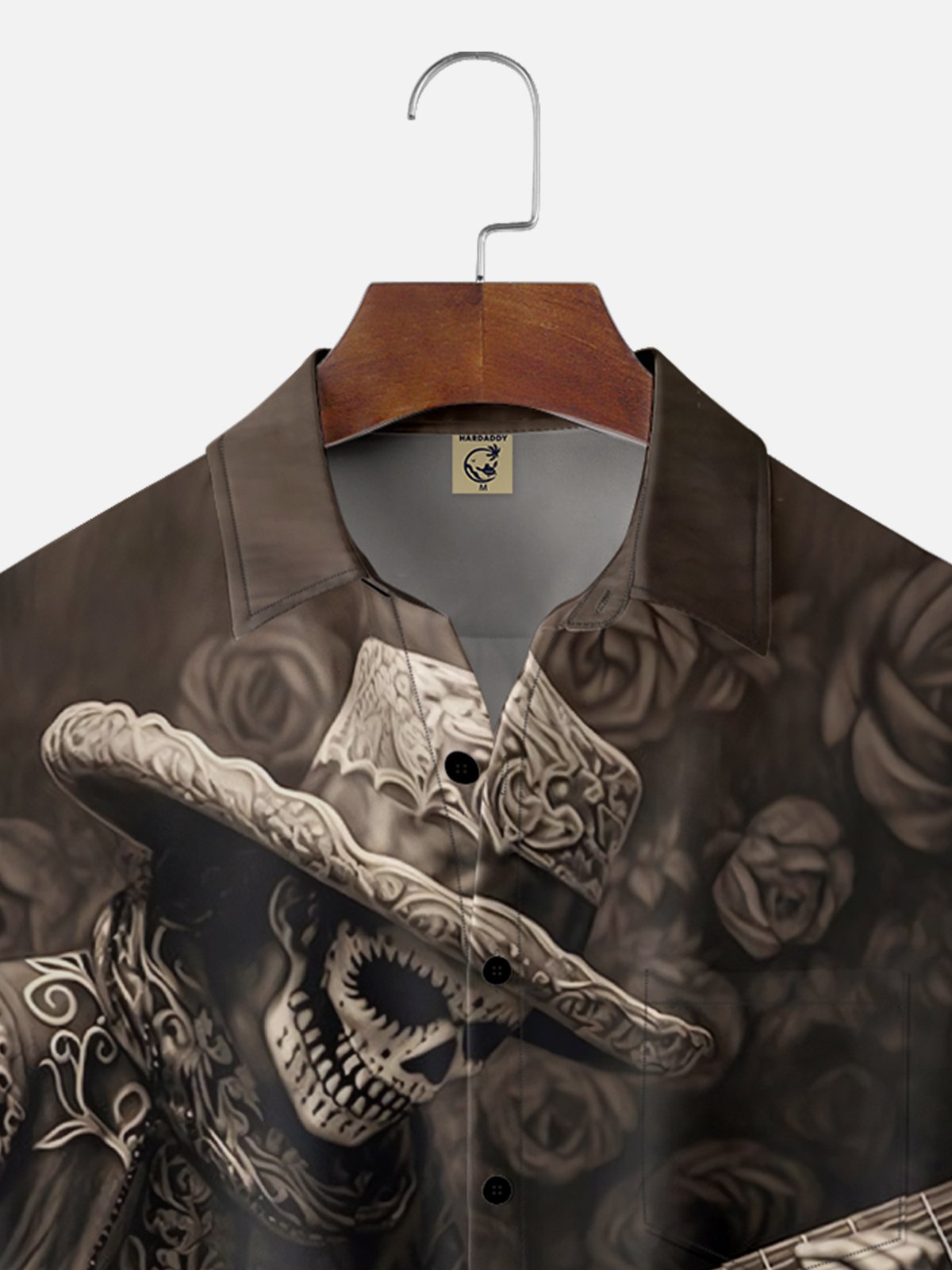 Moisture-wicking Day of the Dead Skull Guitar Fun Chest Pocket Casual Shirt