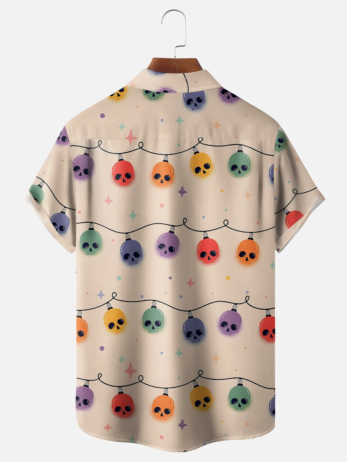 Moisture-wicking Halloween Christmas Skull Light Strip Chest Pocket Casual Shirt