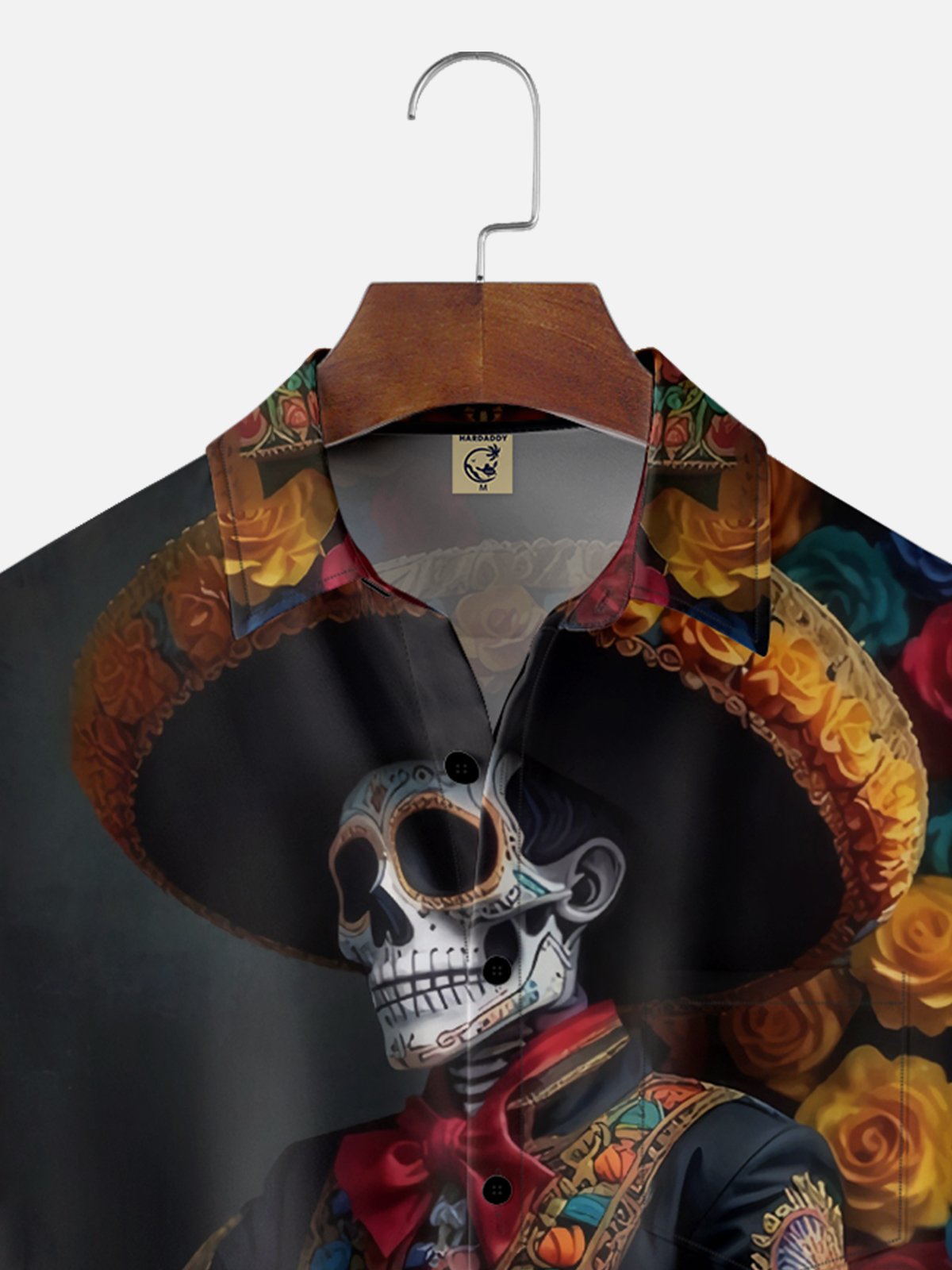 Moisture-wicking Day of the Dead Skull Guitar Fun Chest Pocket Casual Shirt