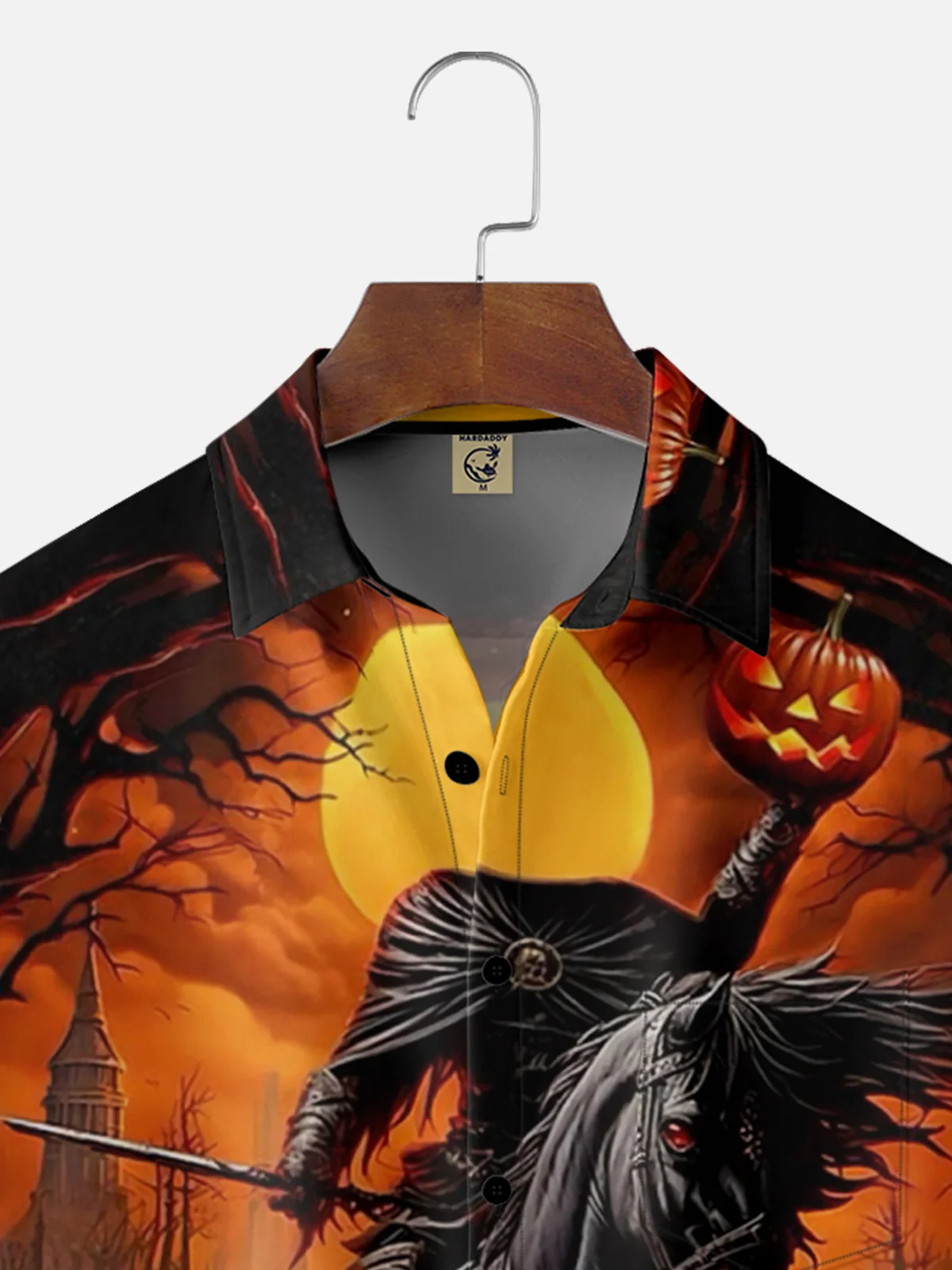 Moisture-wicking Halloween Pumpkin Headless Horseman Chest Pocket Casual Shirt