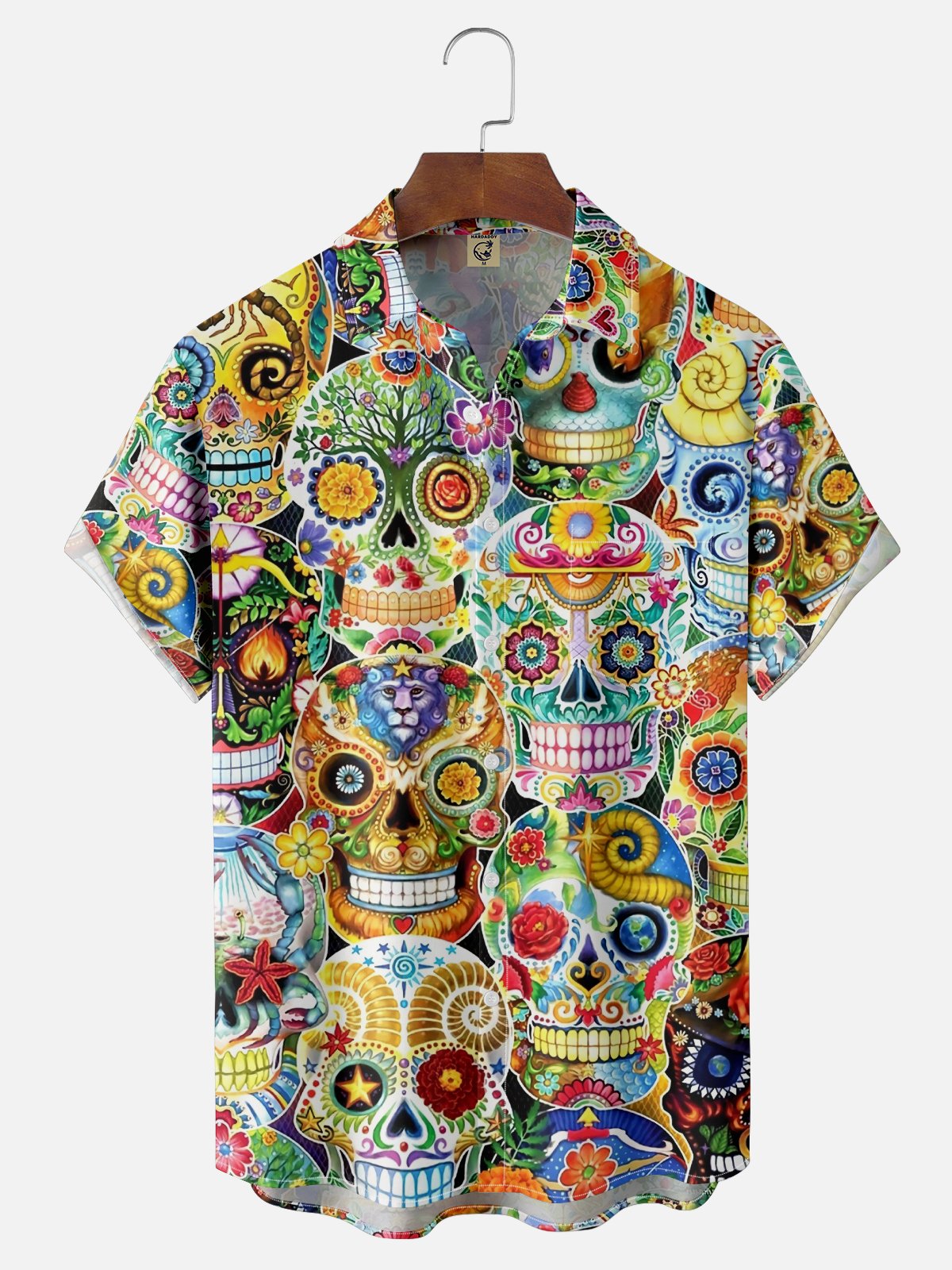 Moisture Wicking Day Of The Dead Skull Floral Chest Pocket Hawaiian Shirt