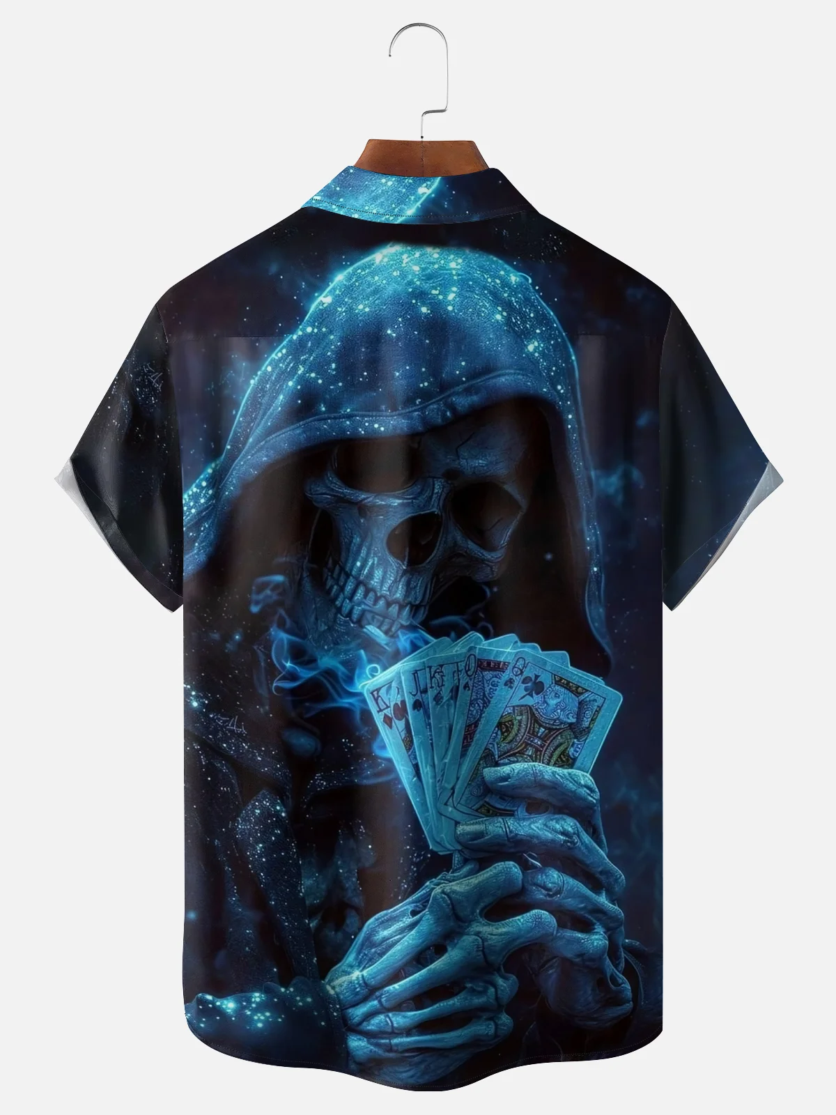 Moisture-wicking Skull Playing Cards Cool Fun Chest Pocket Hawaiian Shirt