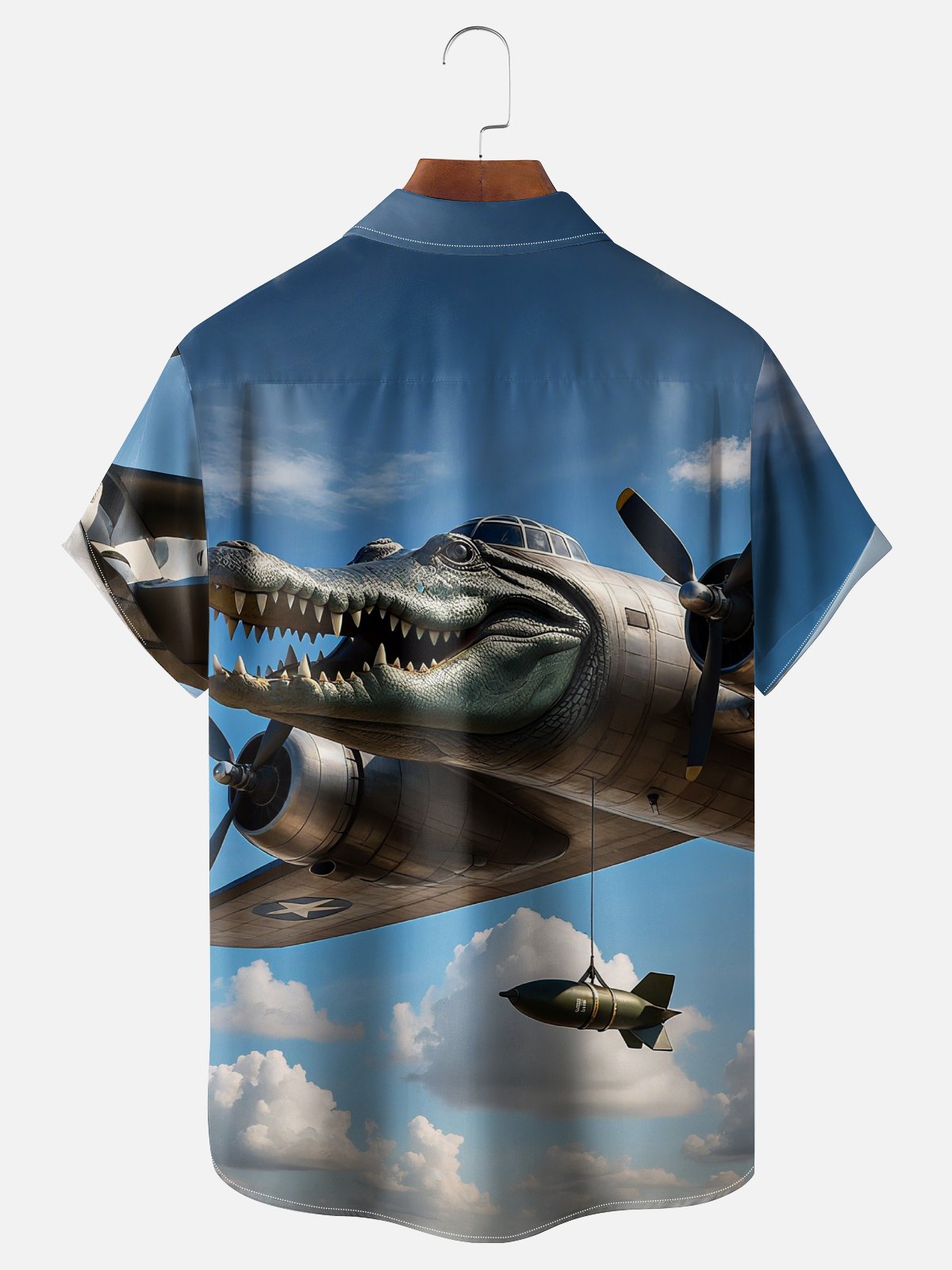 Moisture-wicking Fun "Bombardiro Crocodilo" Avant-garde Chest Pocket Hawaiian Shirt