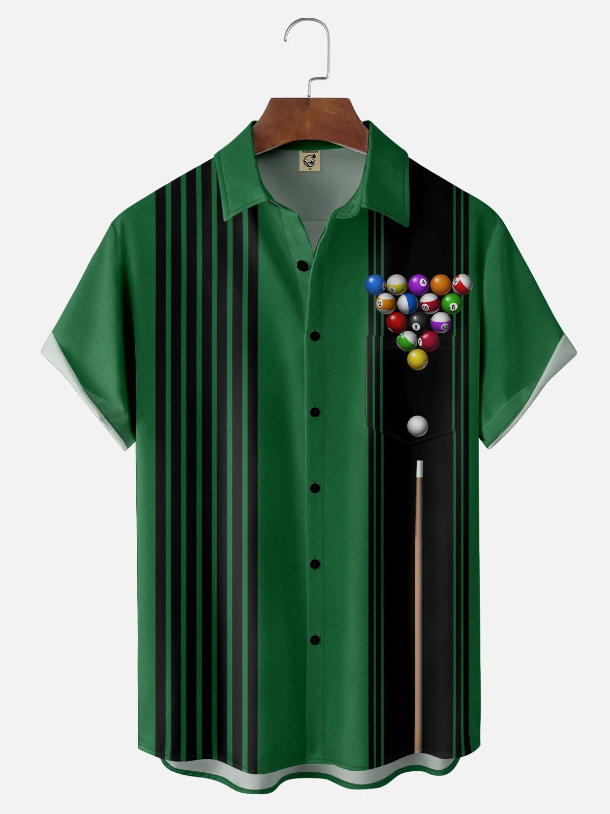 Moisture-wicking Billiards Art Illustration Fun Chest Pocket Bowling Shirt