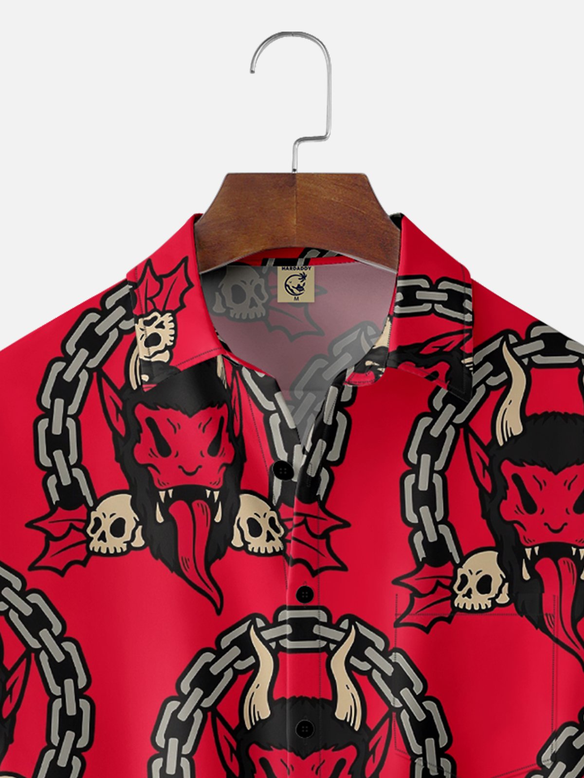 Moisture-wicking Halloween Skeleton Demon Art Avant-garde Chest Pocket Casual Shirt