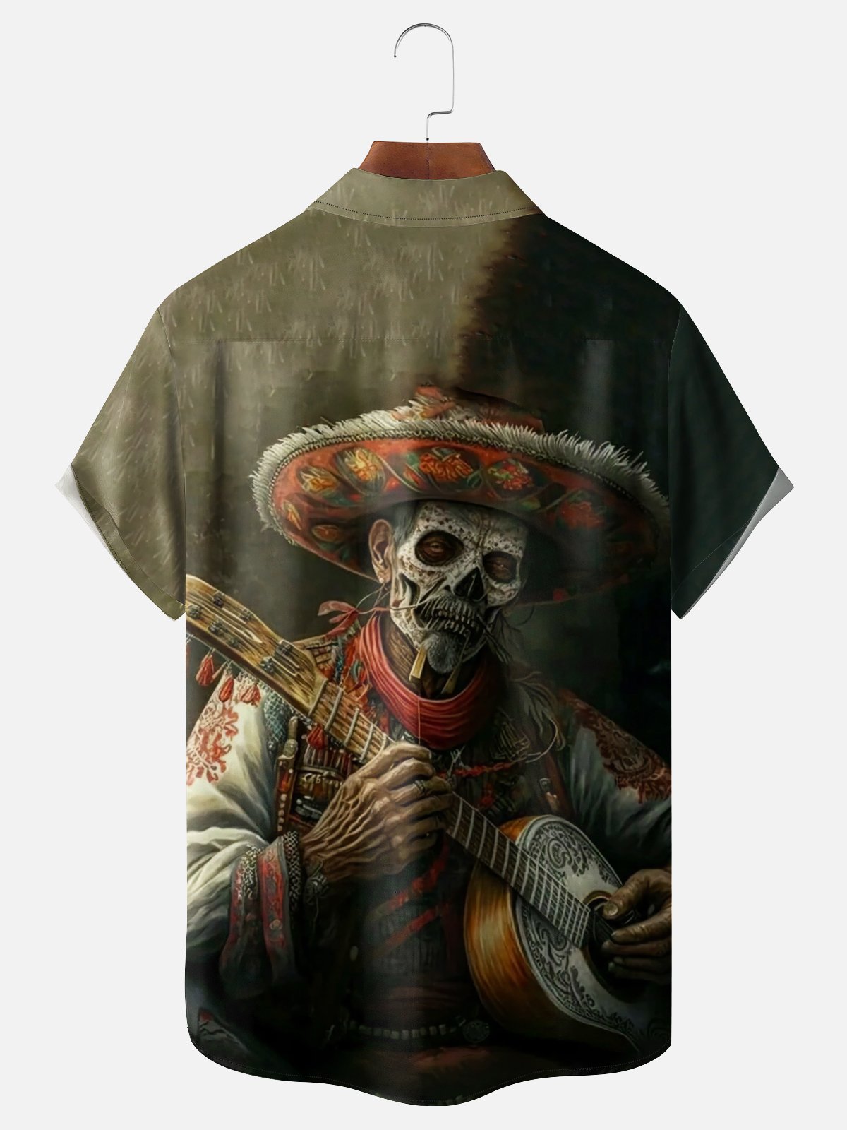 Moisture-Wicking Day Of The Dead Skull Guitar Chest Pocket Hawaiian Shirt