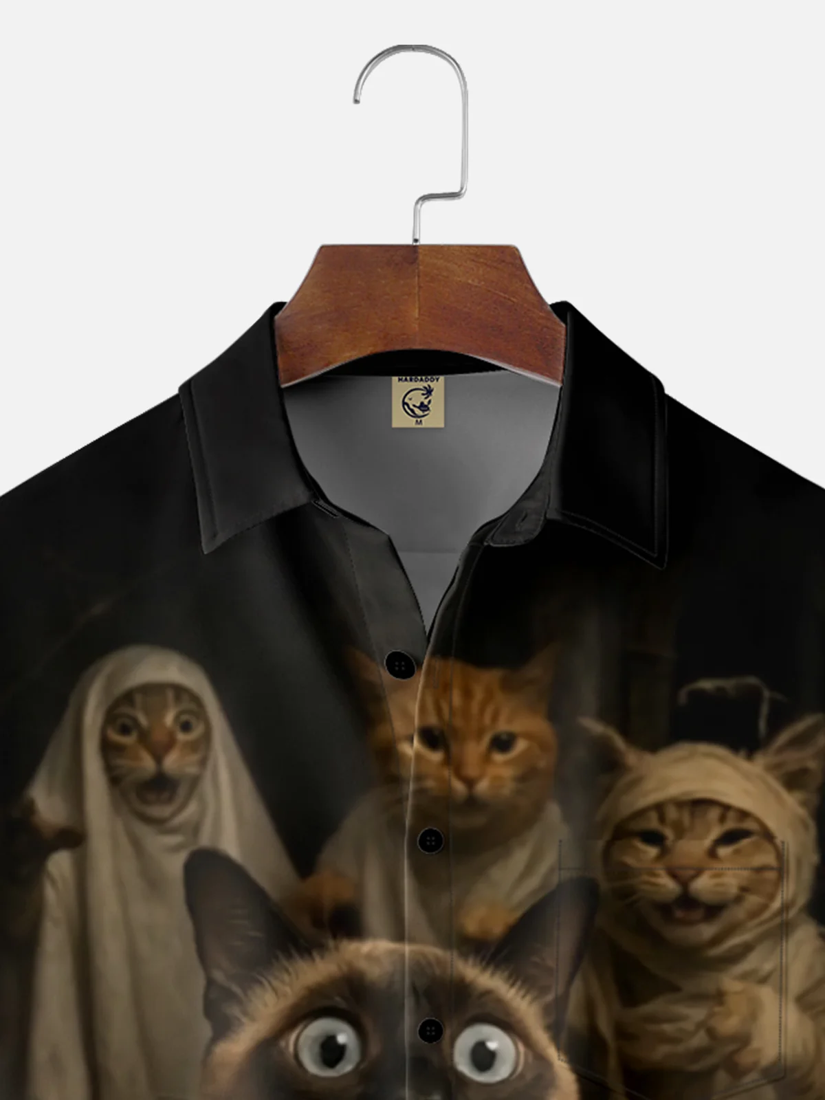 Moisture-Wicking Halloween Cat Chest Pocket Hawaiian Shirt