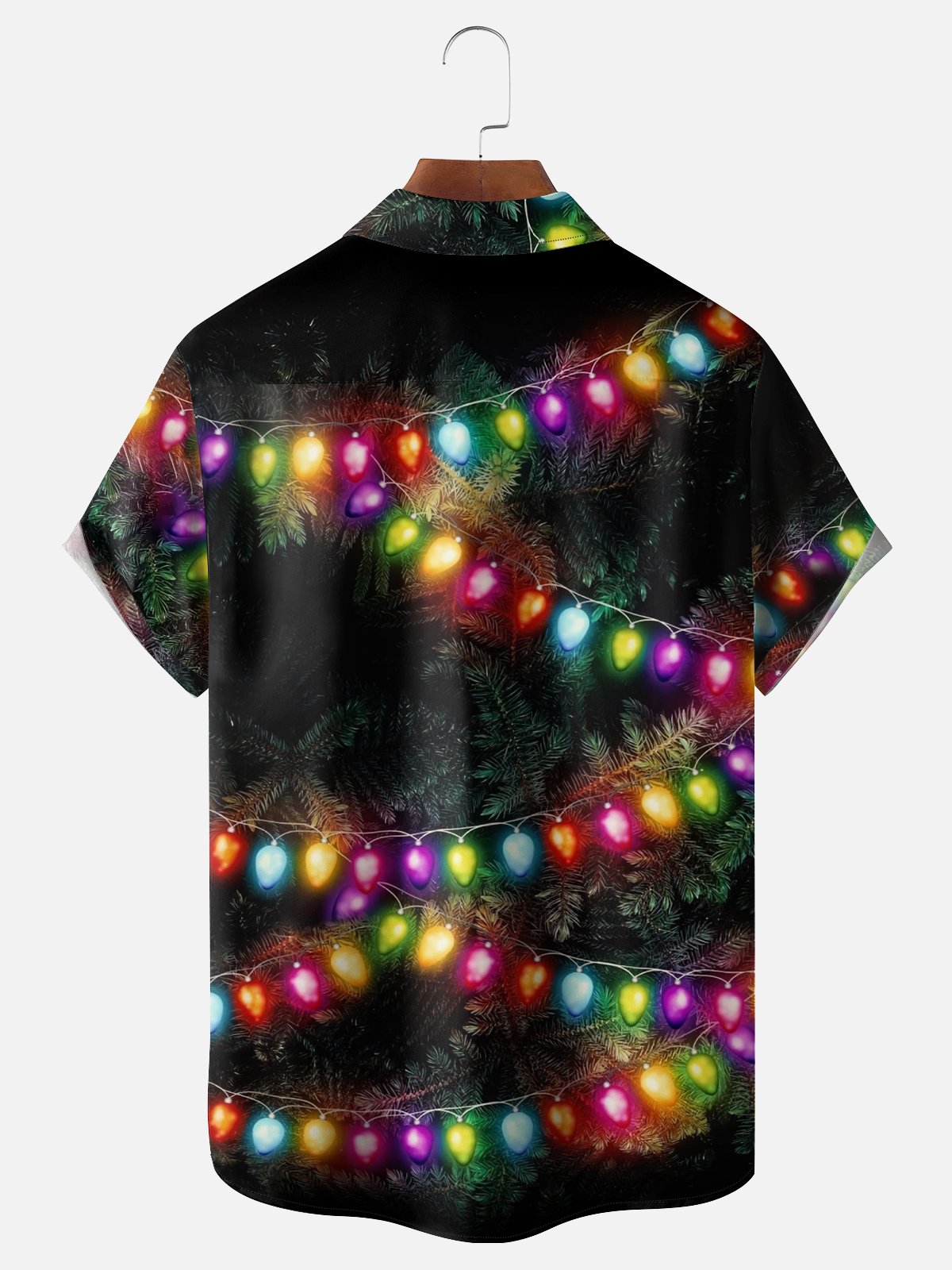 Moisture-wicking Christmas Art Christmas Tree Light Strip Chest Pocket Casual Shirt