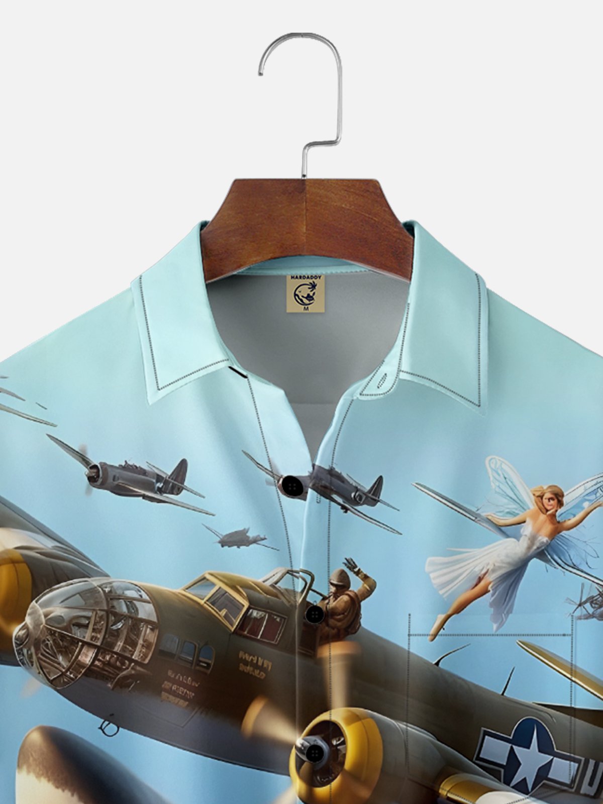 Moisture-Wicking B-17 Flying Fortress Bomber Shark Chest Pocket Hawaiian Shirt