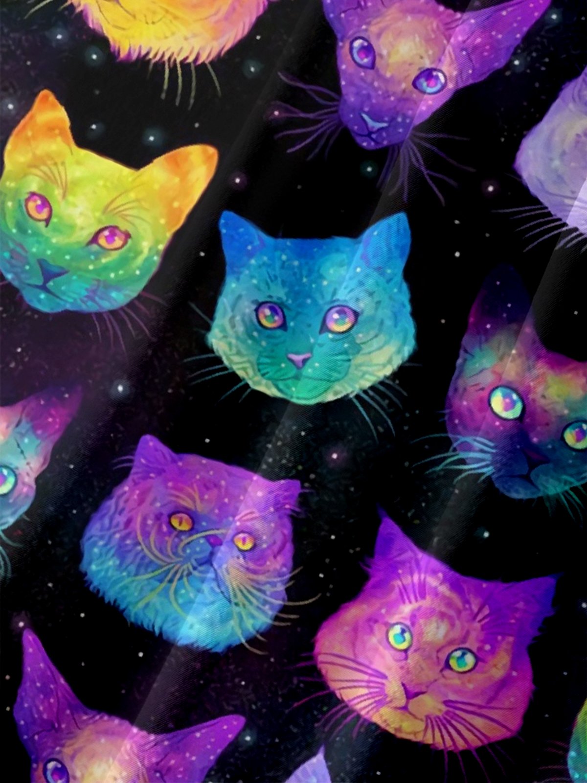 Moisture-wicking Colorful Cat Art Chest Pocket Casual Shirt