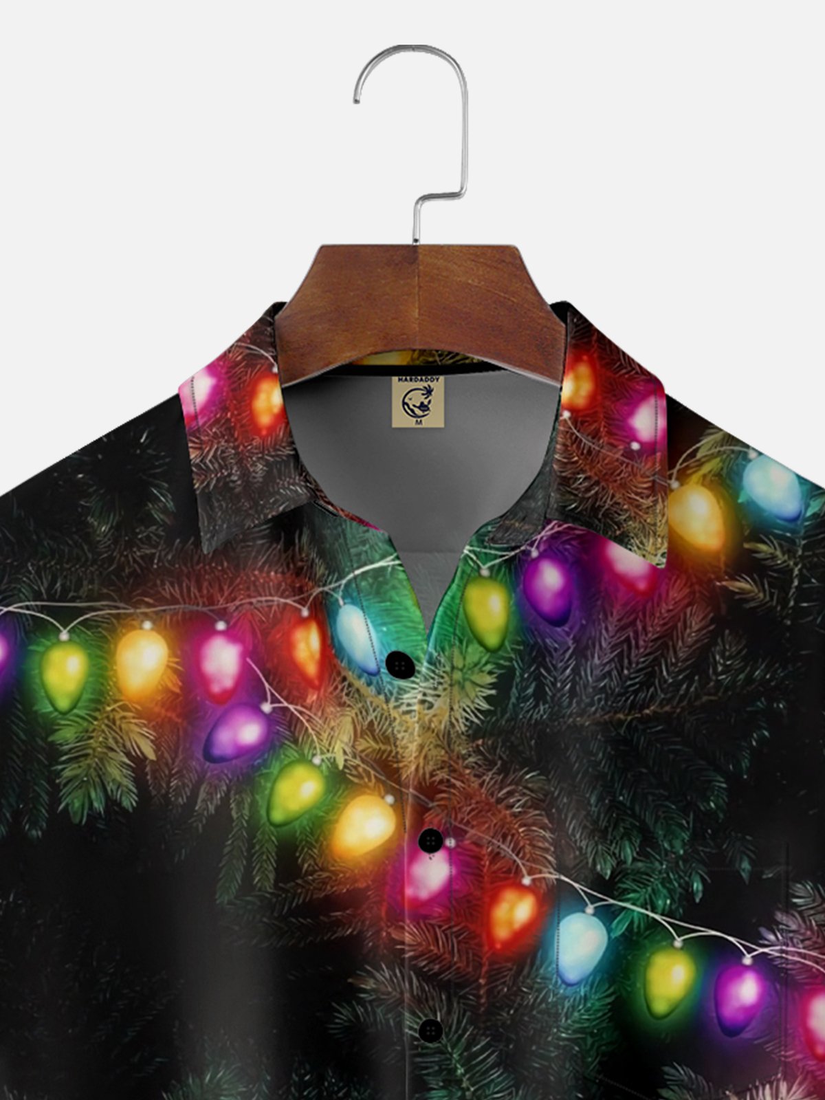 Moisture-wicking Christmas Art Christmas Tree Light Strip Chest Pocket Casual Shirt