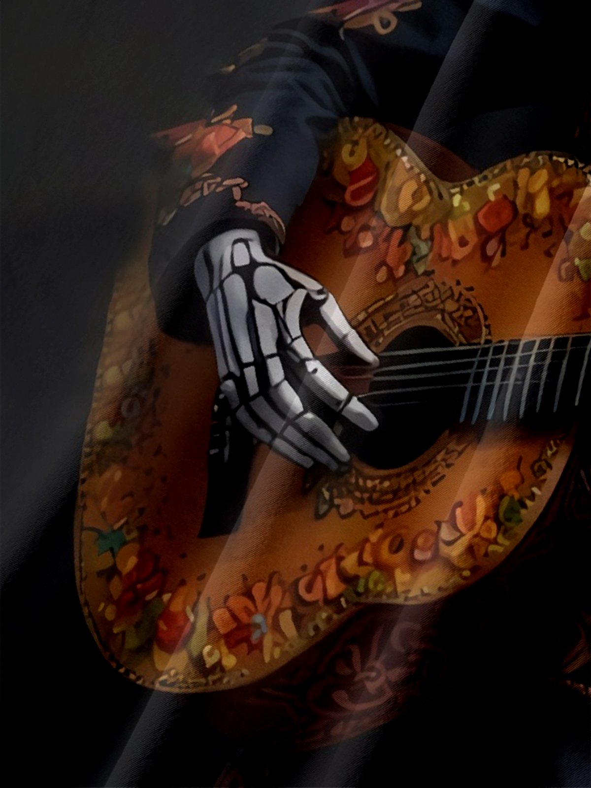 Moisture-wicking Day of the Dead Skull Guitar Fun Chest Pocket Casual Shirt