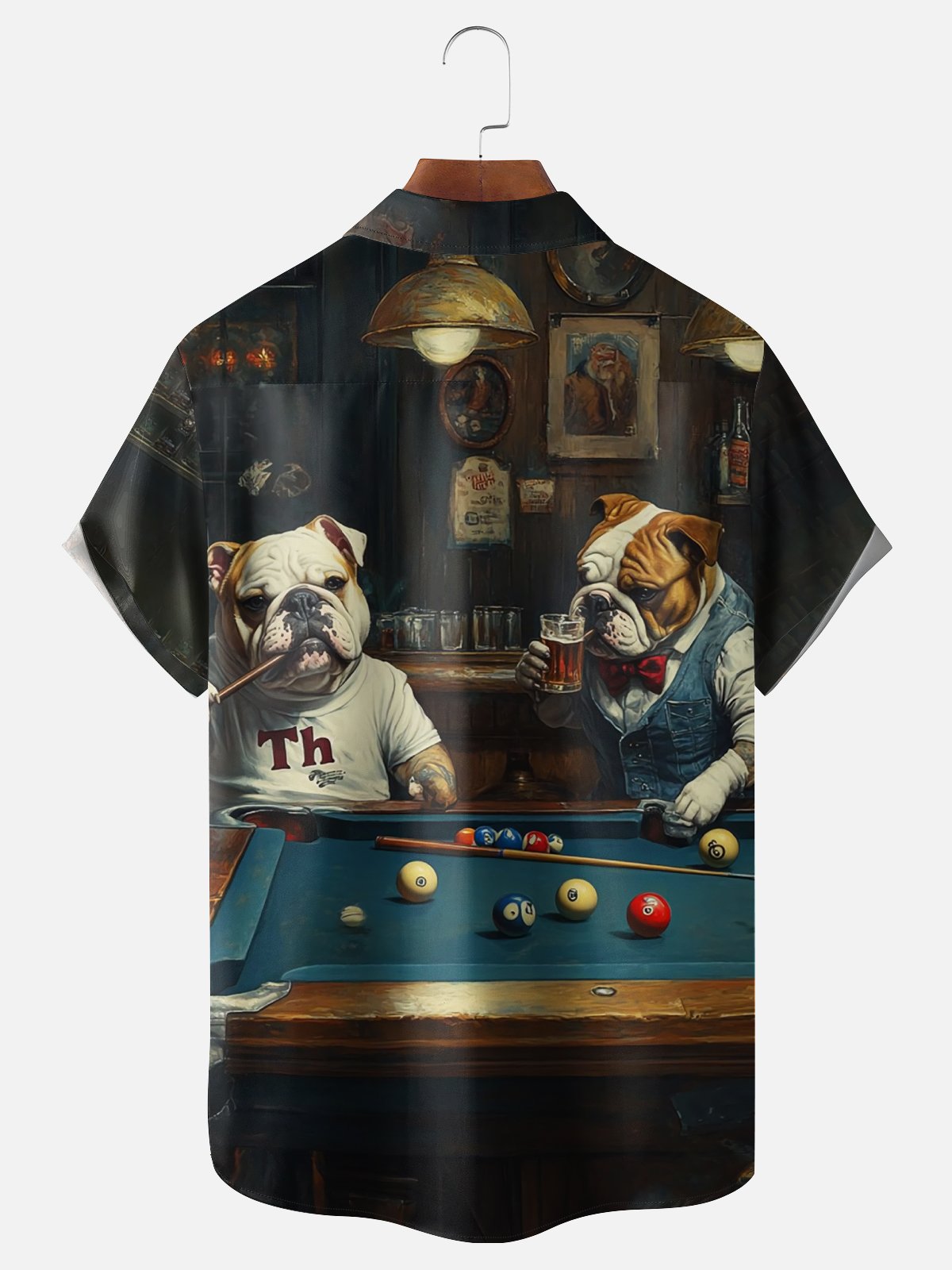 Moisture-wicking Funny Dog Billiards Illustration Art Chest Pocket Casual Shirt