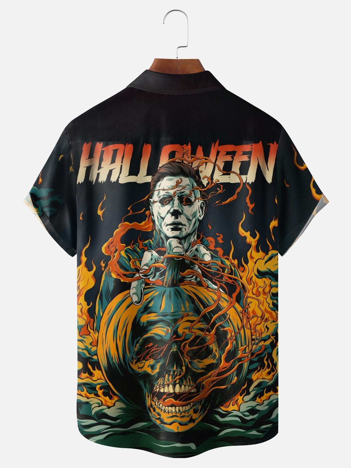 Moisture-wicking Halloween Pumpkin Chest Pocket Casual Shirt