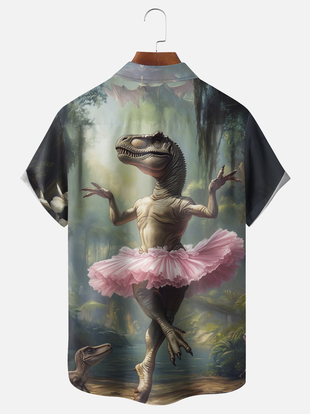 Moisture-wicking Dinosaur Ballet Chest Pocket Casual Shirt