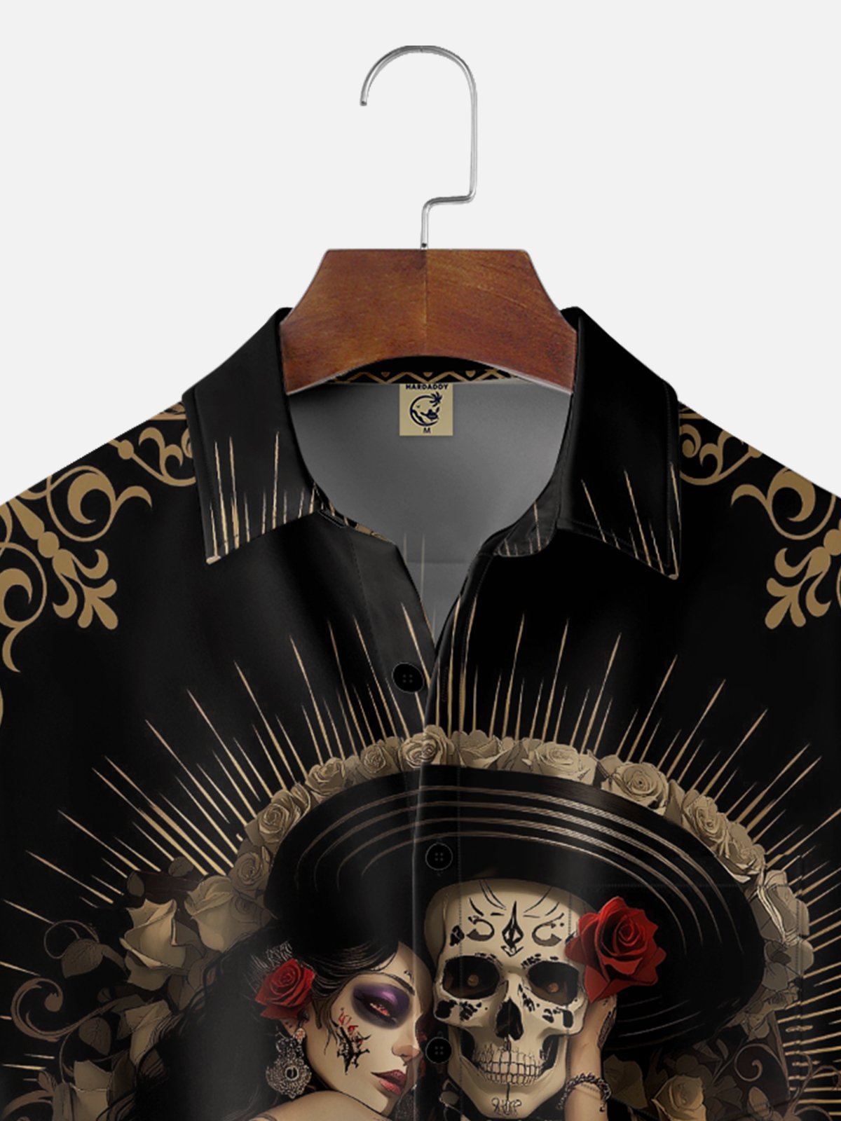 Moisture-wicking Day of the Dead Skull Rose Chest Pocket Casual Shirt