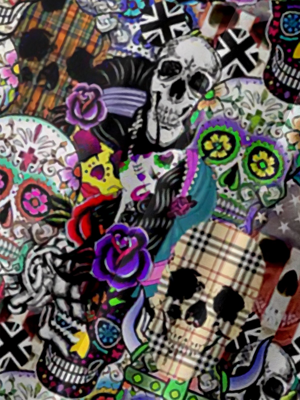 Moisture-Wicking Day of the Dead Skull Chest Pocket Hawaiian Shirt