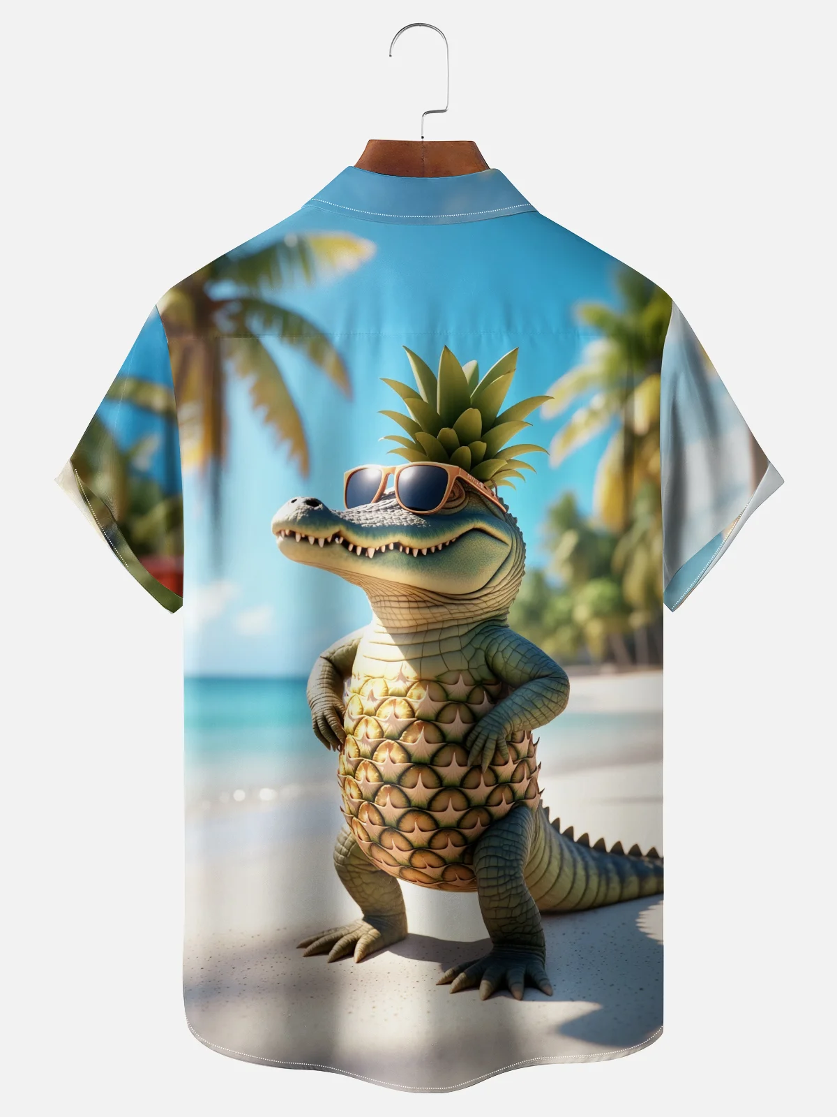 Moisture-wicking Pineapple Crocodile Coconut Tree Beach Chest Pocket Hawaiian Shirt