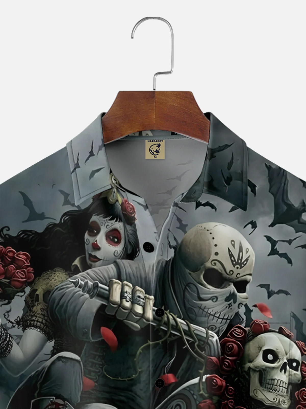 Moisture-Wicking Day of The Dead Skeleton Knight Chest Pocket Hawaiian Shirt