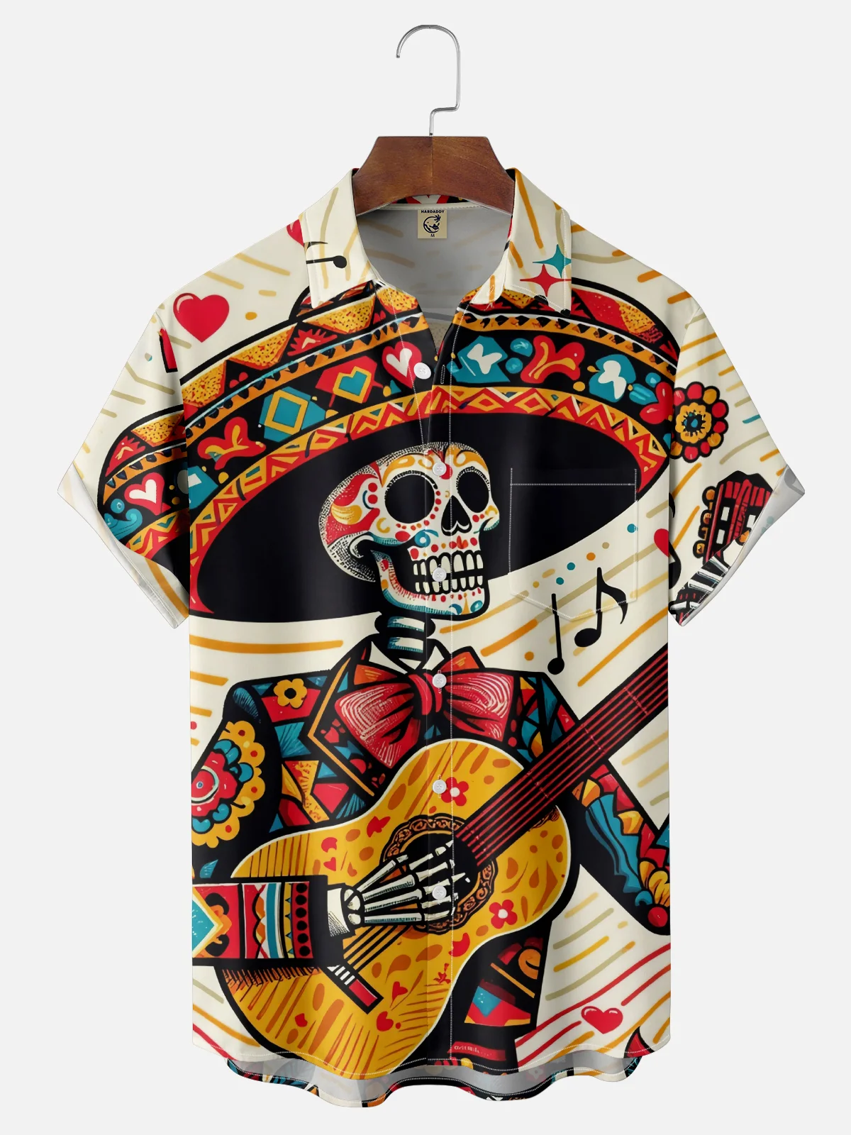 Moisture-Wicking Day Of The Dead Skull Mexican Pattern Chest Pocket Hawaiian Shirt