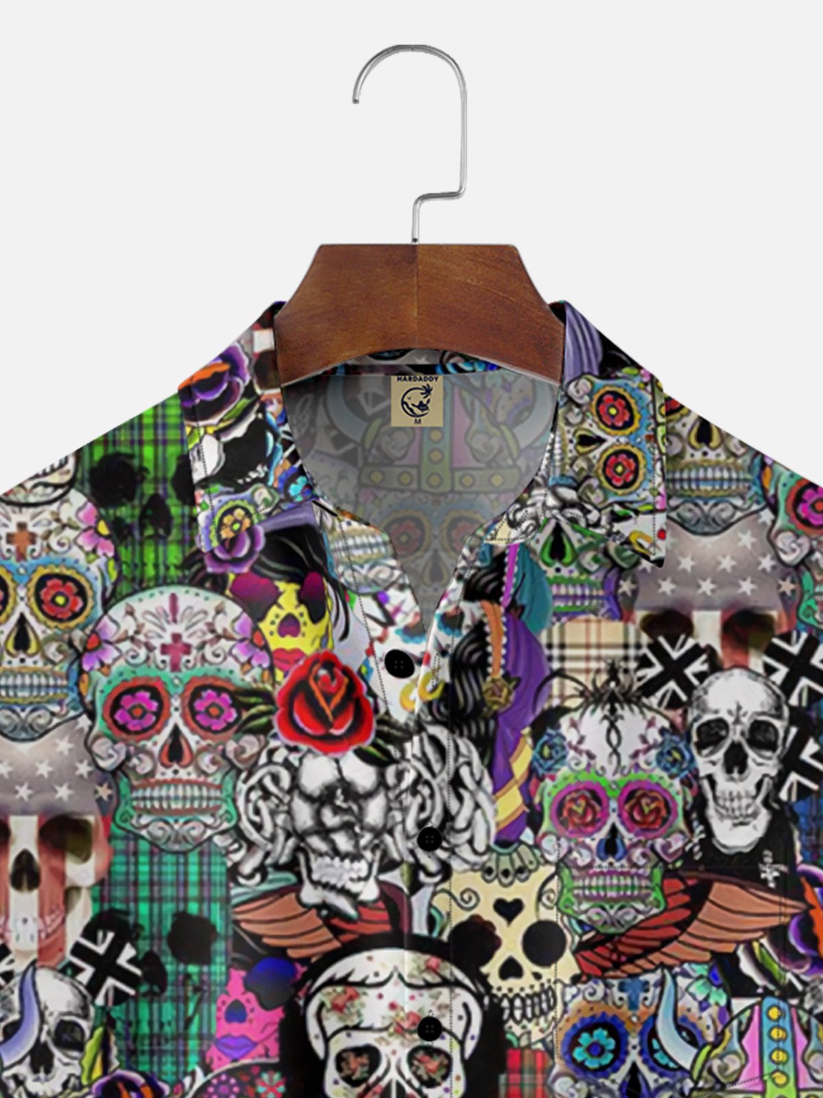 Moisture-Wicking Day of the Dead Skull Chest Pocket Hawaiian Shirt