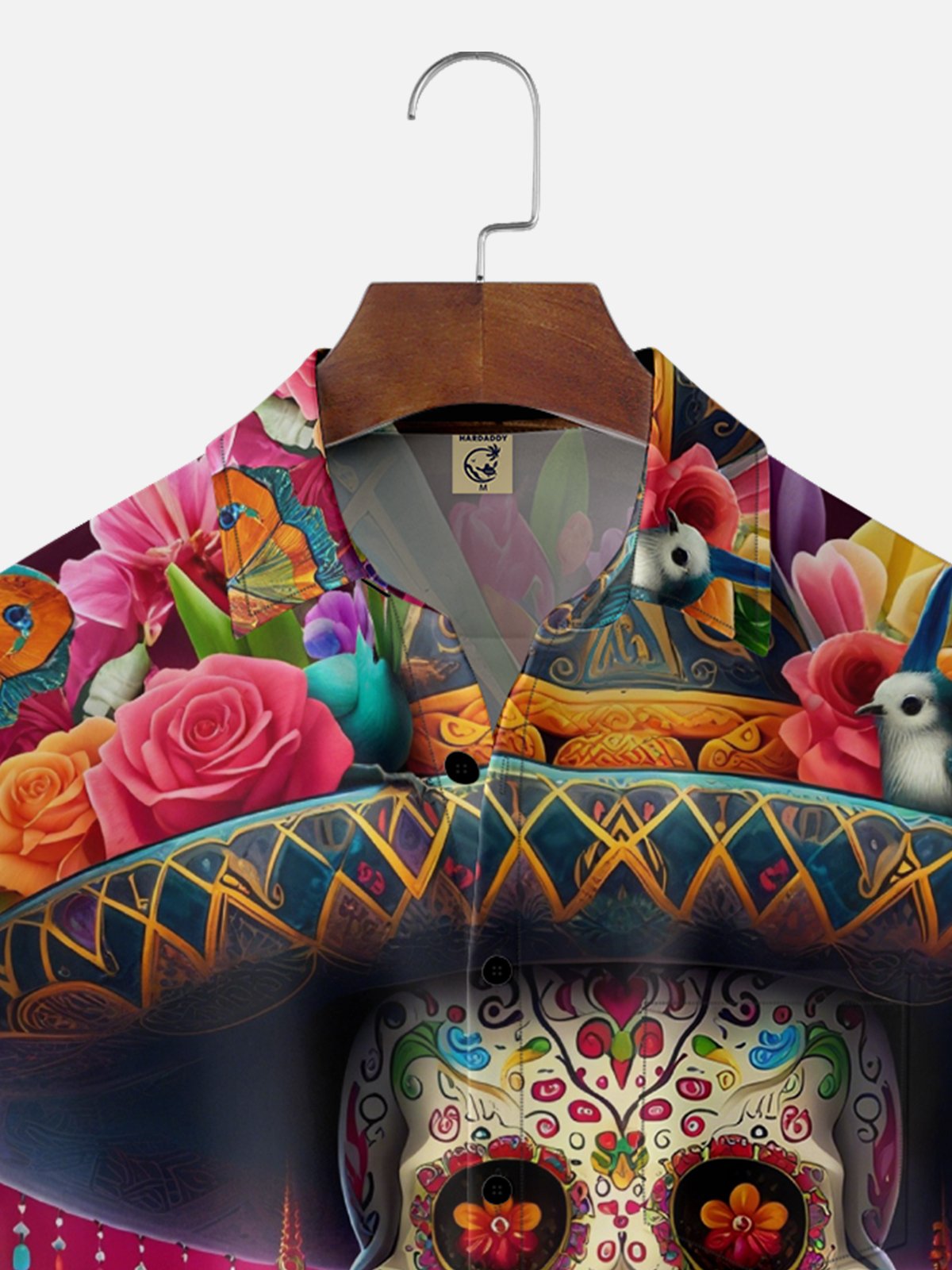 Moisture-Wicking Day Of The Dead Skull Mexican Pattern Guitar Chest Pocket Hawaiian Shirt