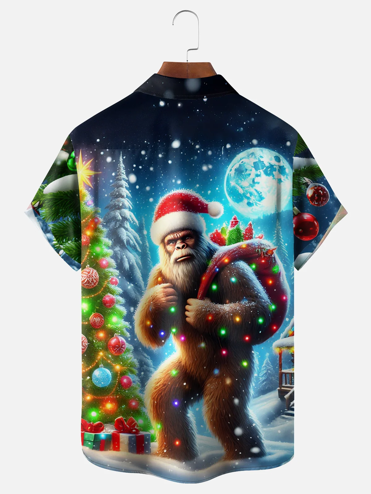 Moisture-Wicking Christmas Bigfoot Chest Pocket Hawaiian Shirt